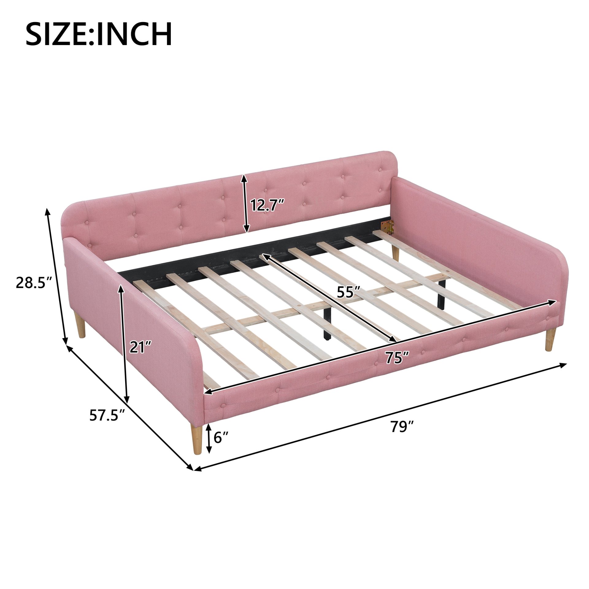 Full Size Upholstered Daybed - Pink - Image 3