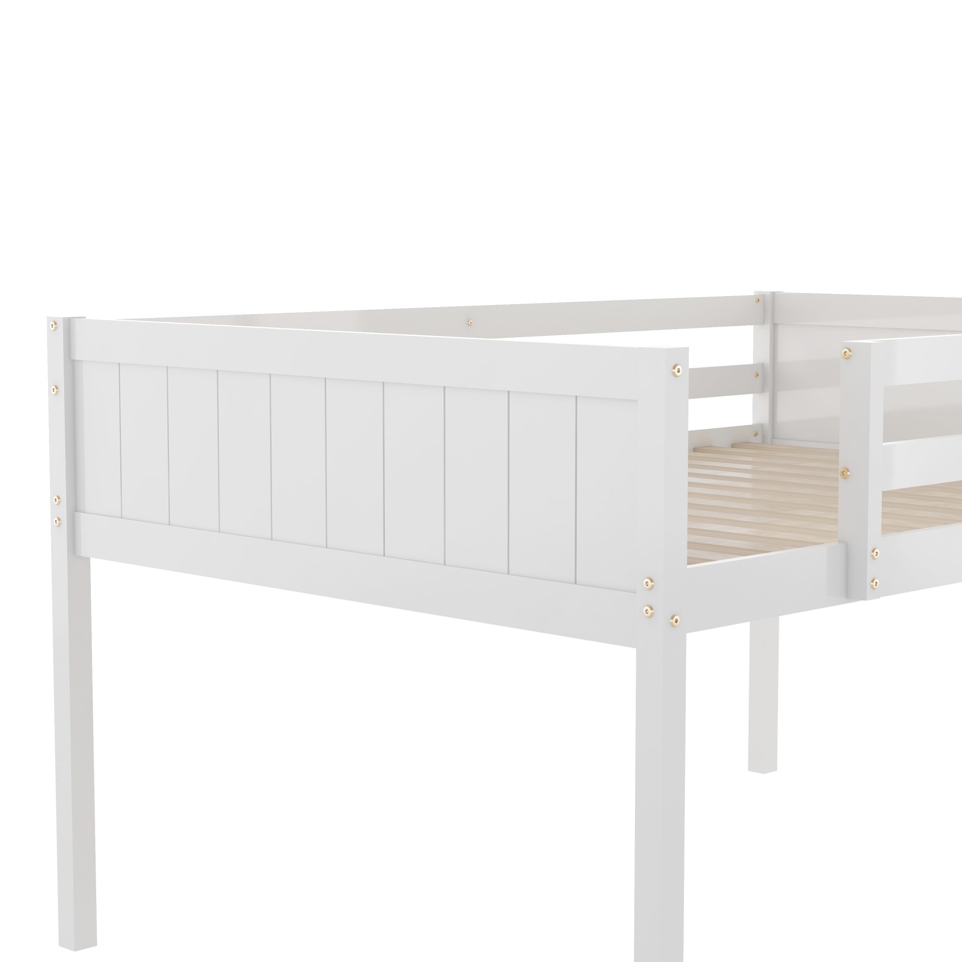 Full Size Low Loft Bed With Adjustable Ladder - White - Image 6