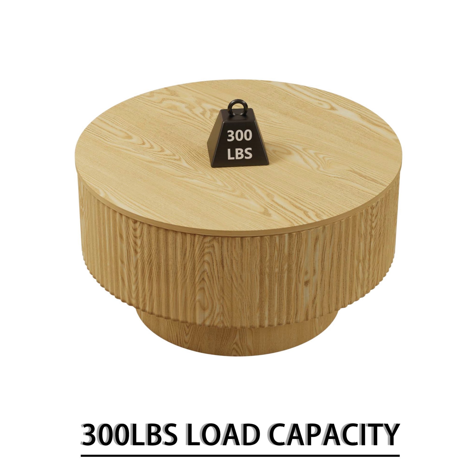 Circular Coffee Table With Stripe Design And Storage Space - Natural Wood - Image 16