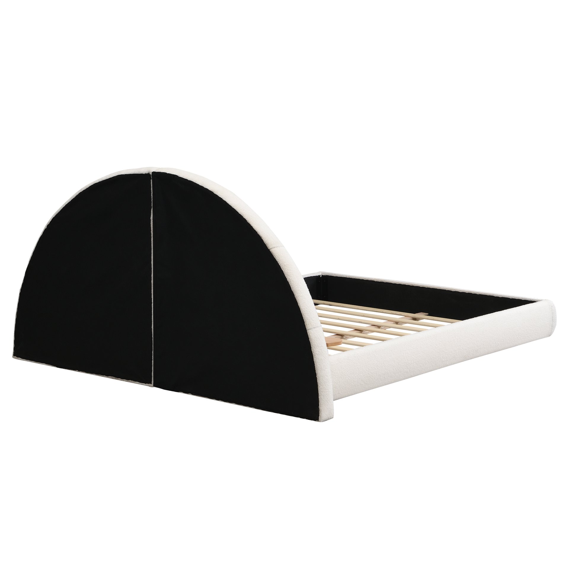 Queen Arched Bed With Small Table, Floor Standing Design - Beige - Image 13