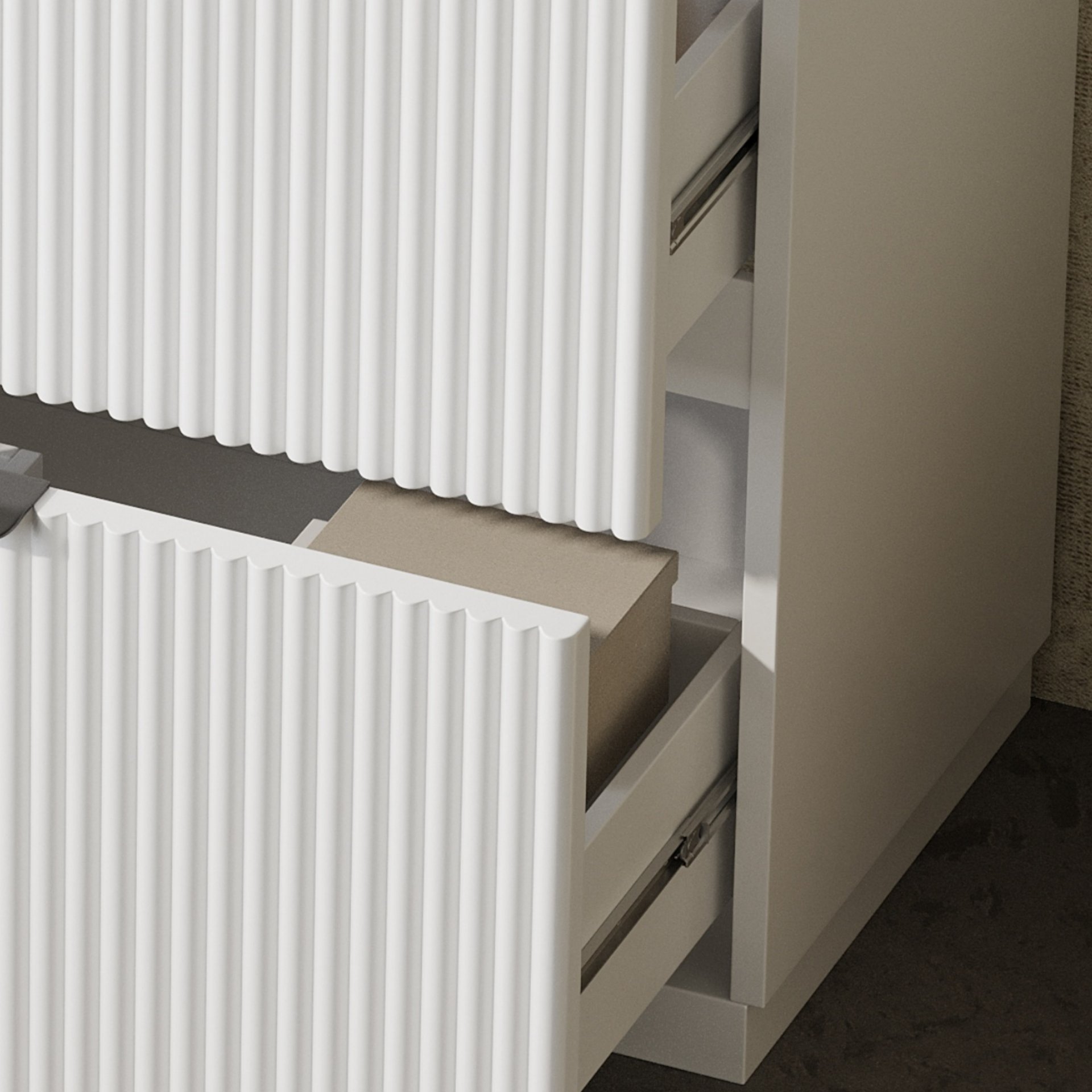 Fluted Bathroom Vanity With Sink, Full Extension Soft Close Drawers - White - Image 12