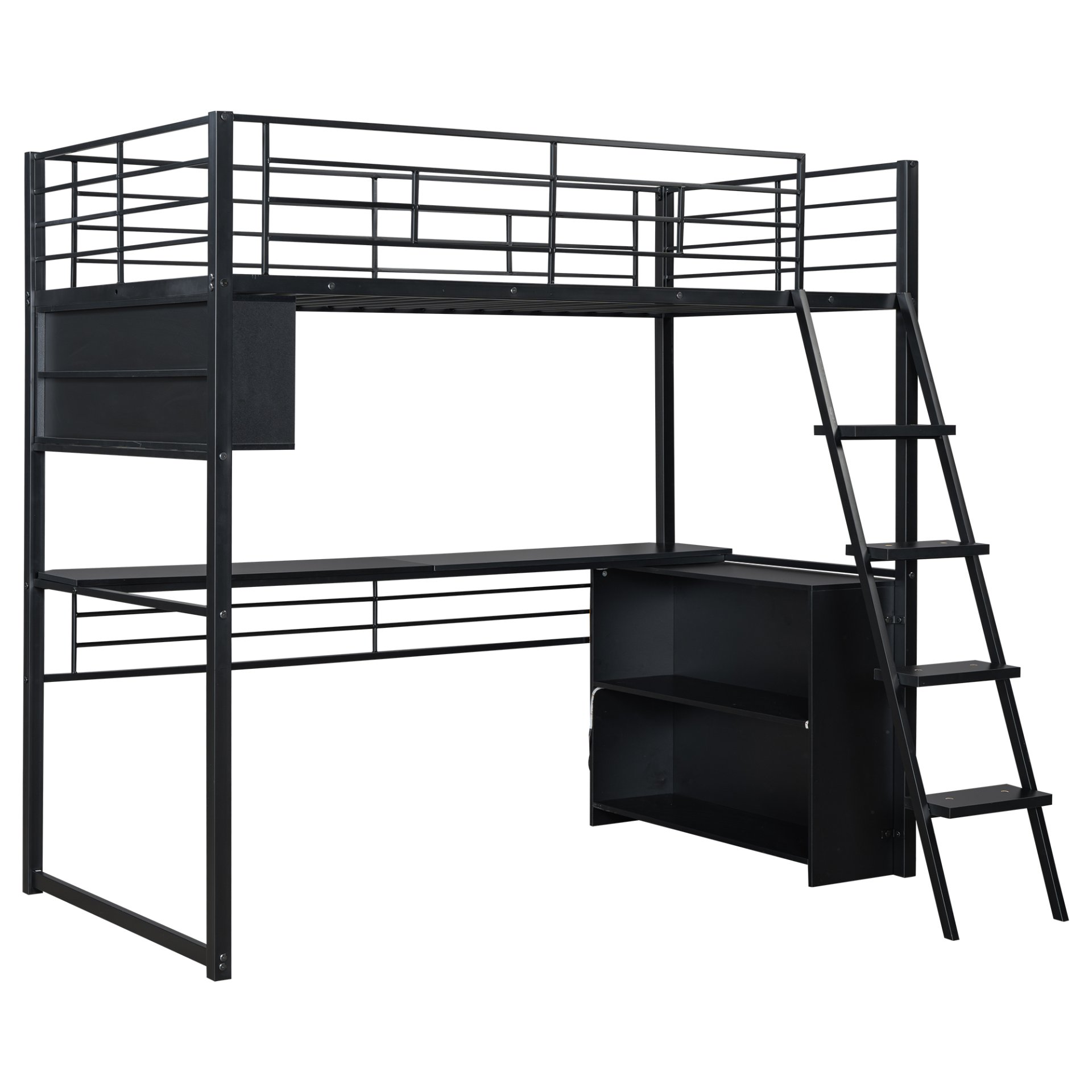 Twin Size Loft Bed With LED Desk And 4 Storage Shelves - Black - Image 10