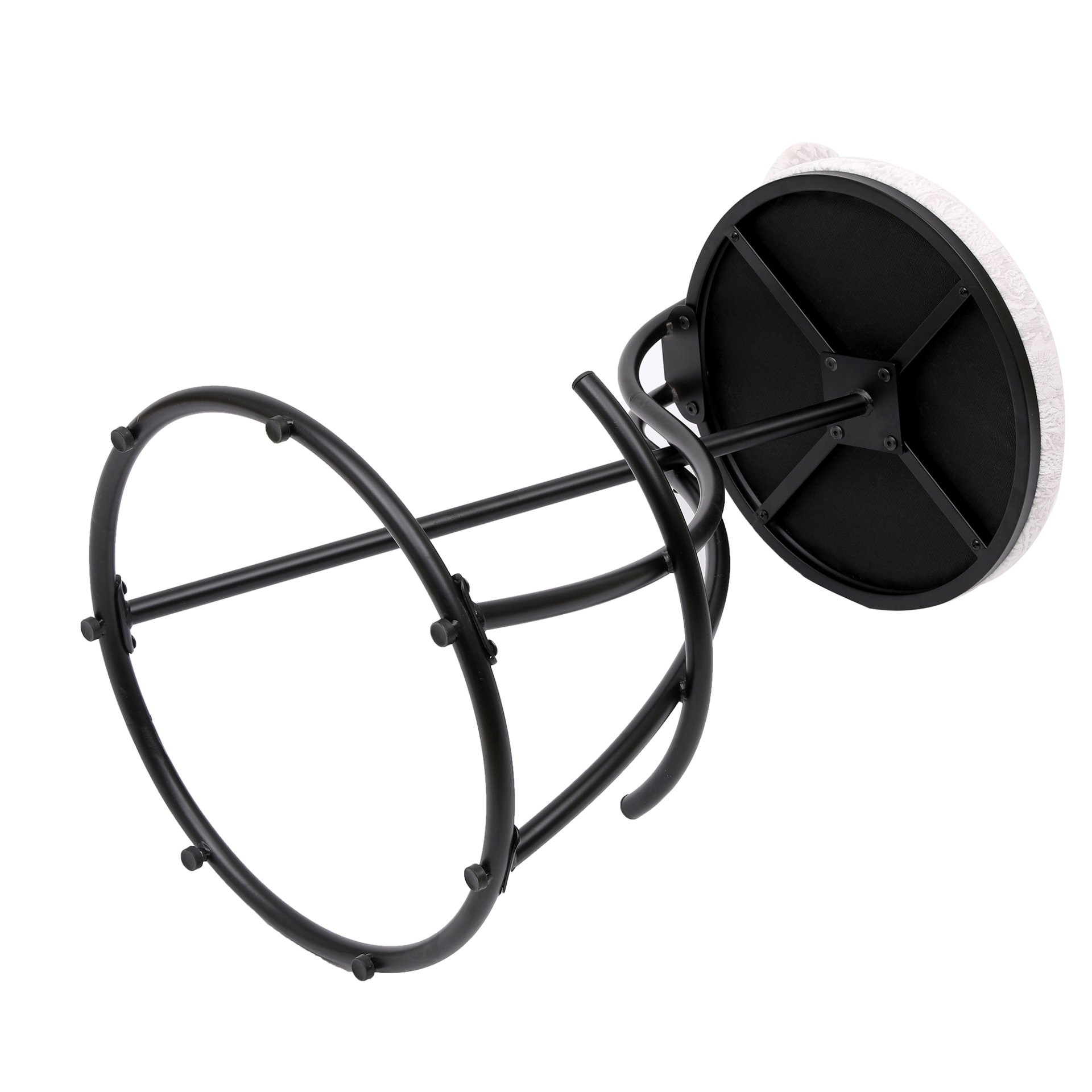 Round Print Bar Stools (Set of 2) Metal Upholstered Chairs For Kitchen Island & Dining Rooms - Black & White Print - Image 13