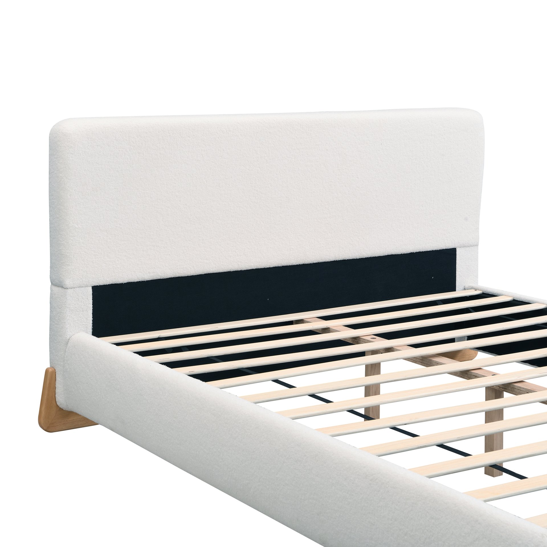 King Size Upholstered Bed With 12 Slats Support - White - Image 4