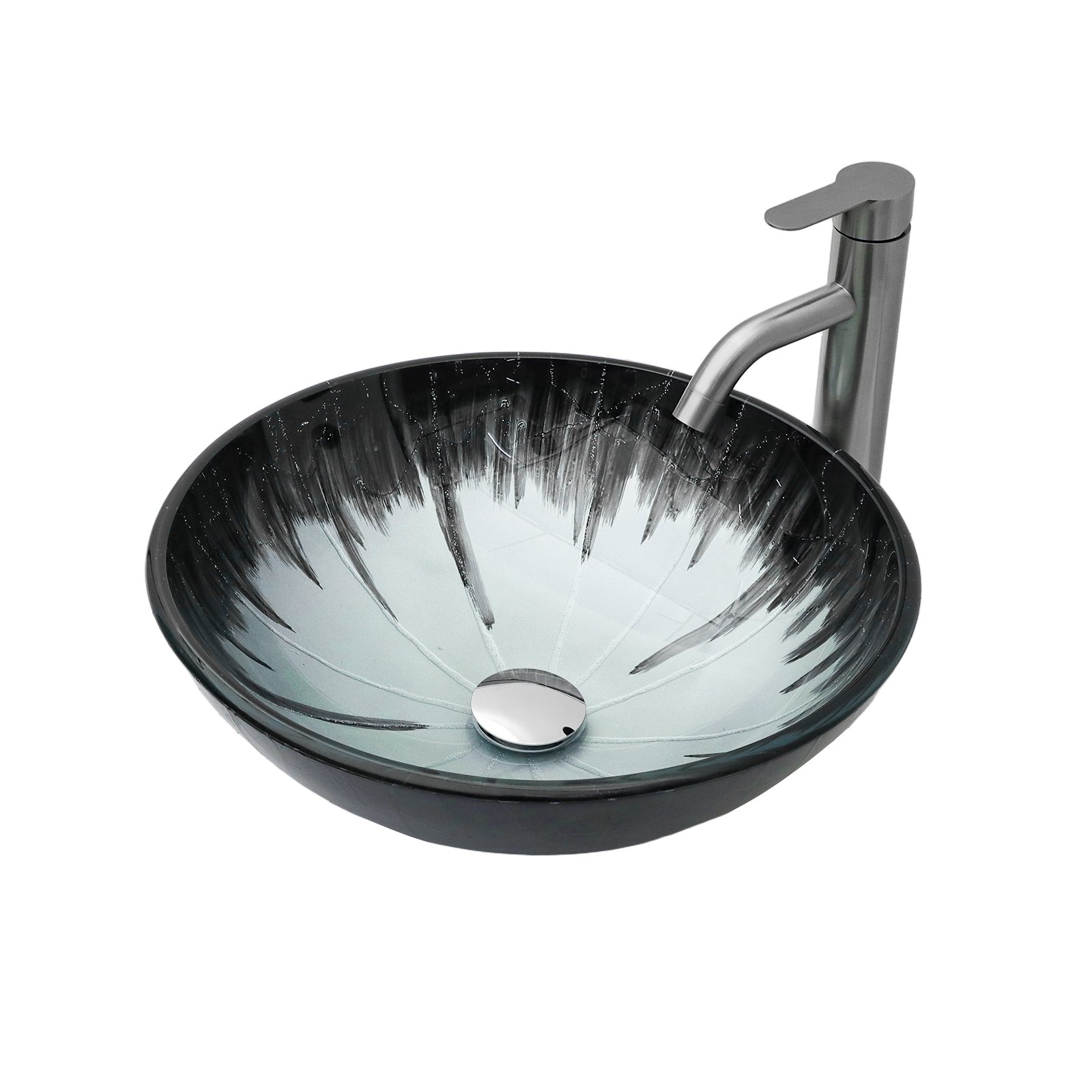 Crackle Vessel Sink With Pop Up Drain, Oval Bathroom Basin - Gray - Image 10