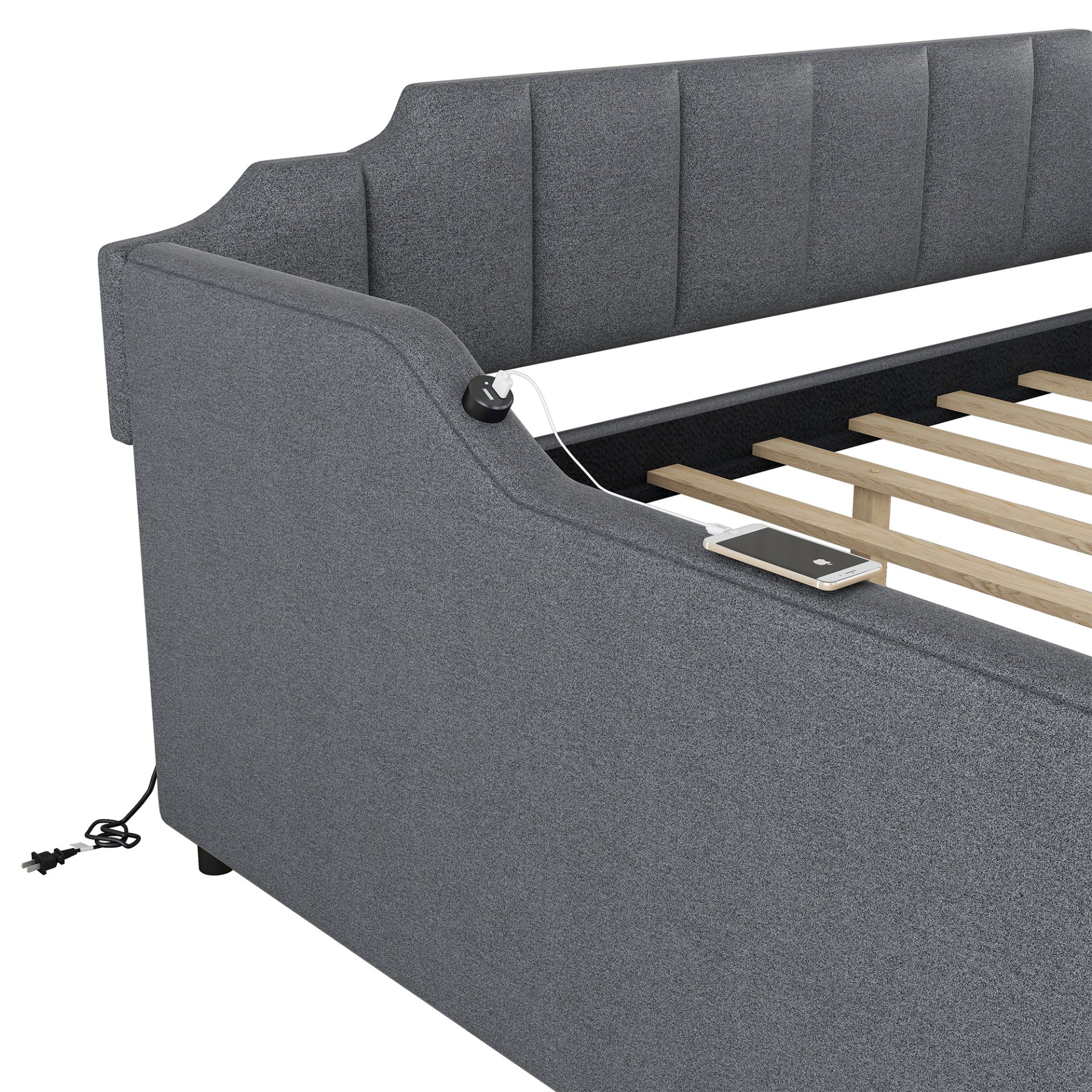 Full Size Upholstered Daybed With Trundle And USB Charging - Gray - Image 11