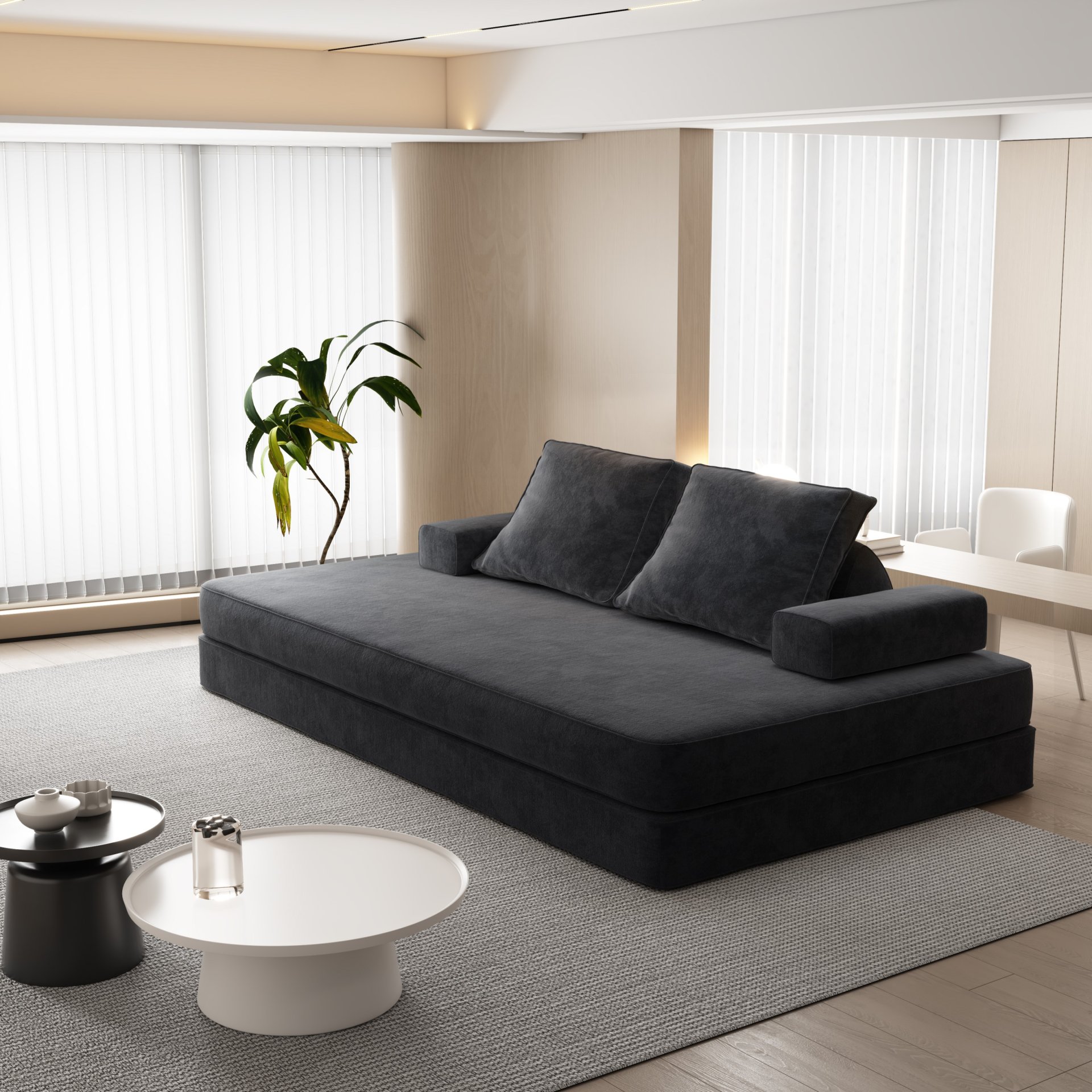 Multifunctional Convertible Sofa Bed With 2 Tumbler Backrests And 2 Pillows, Diy Modern Upholstered Couch - Dark Gray - Image 6