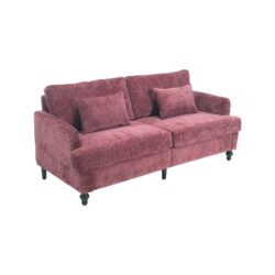 Mid Century Modern Chenille Fabric Loveseat Sofa, 2 Seat Upholstered Couch With Wood Feet - Wine Red