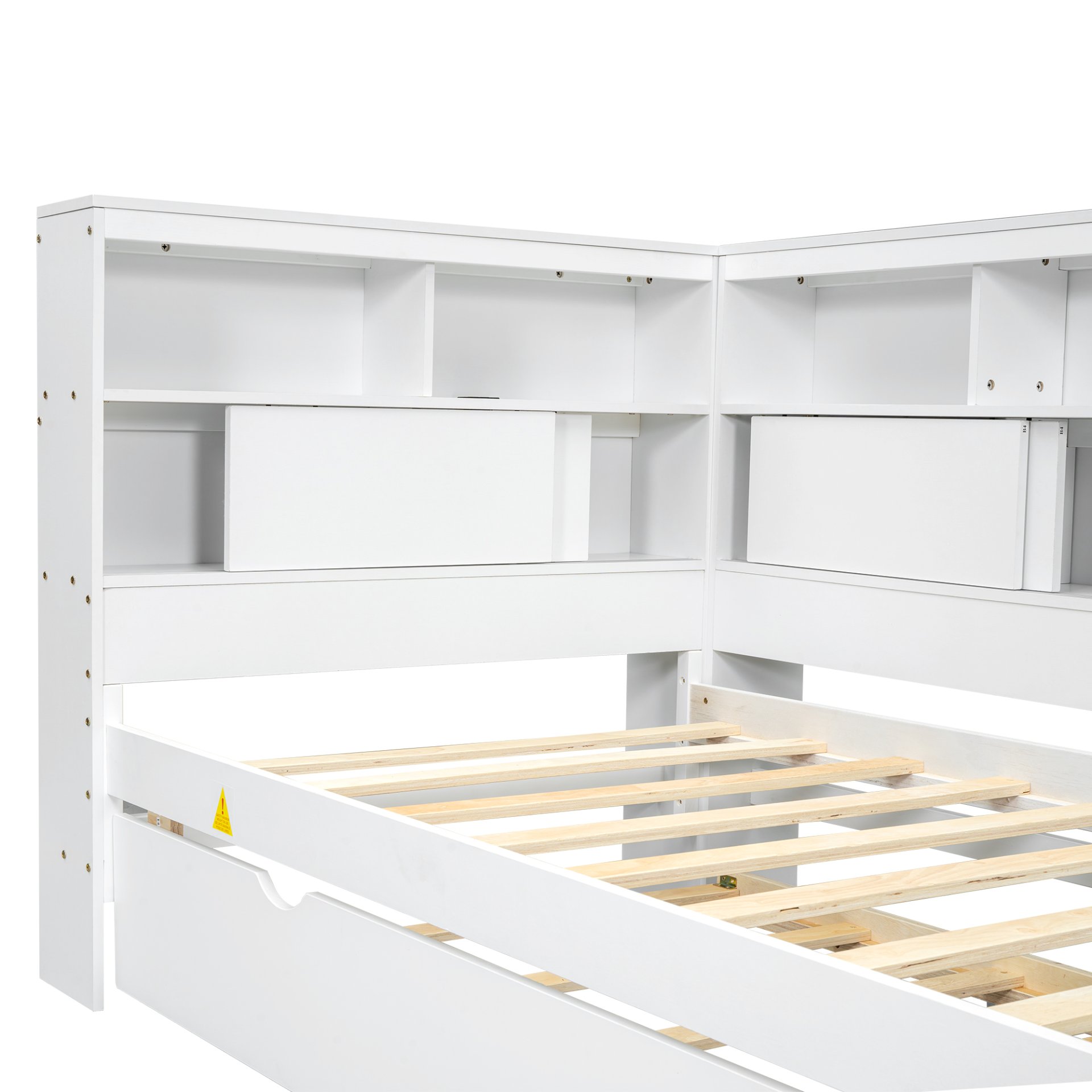 Twin Size Daybed With Storage Shelves, USB Charging, And Trundle Bed - White - Image 7