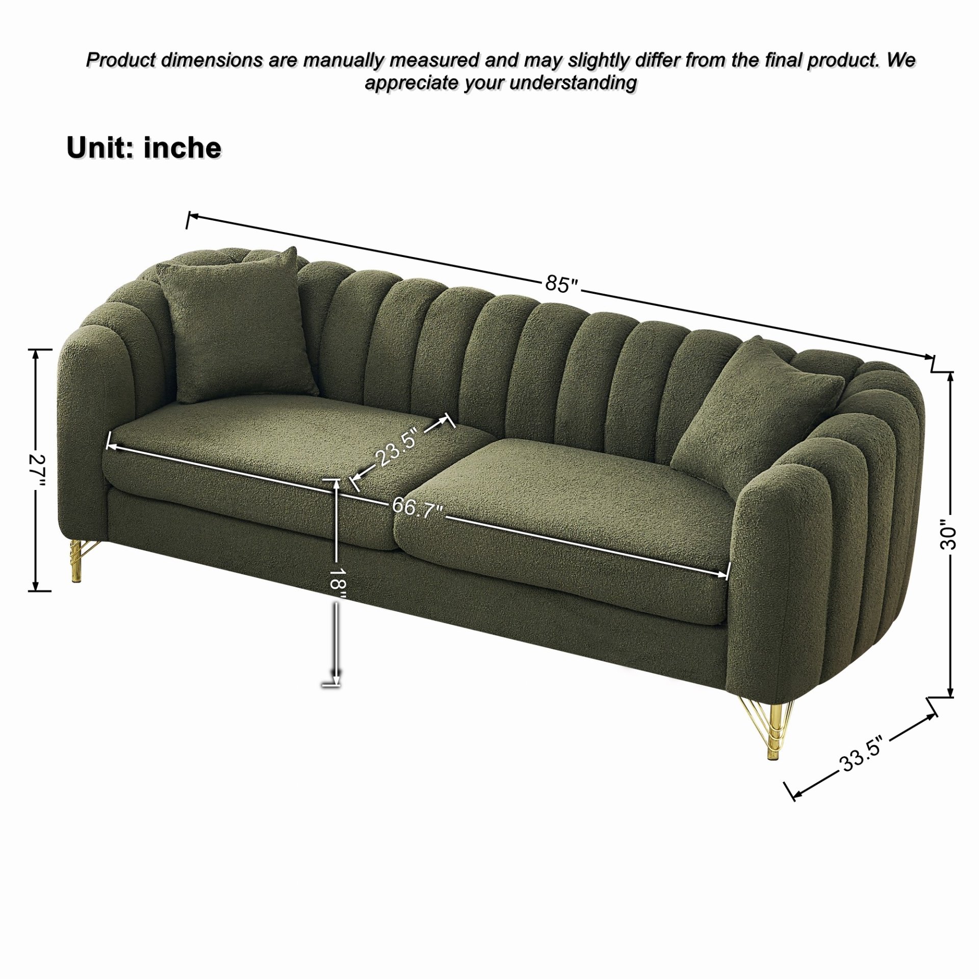 Luxury Oversized Sofa, 3 + 3 Seater, Tufted Couch For Living Room - Green - Image 3