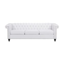 Chesterfield Style 3 Seater Sofa With Button Tufting And Nail Head Accents - White