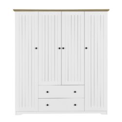 4 Door Wardrobe Armoire With 2 Drawers - White