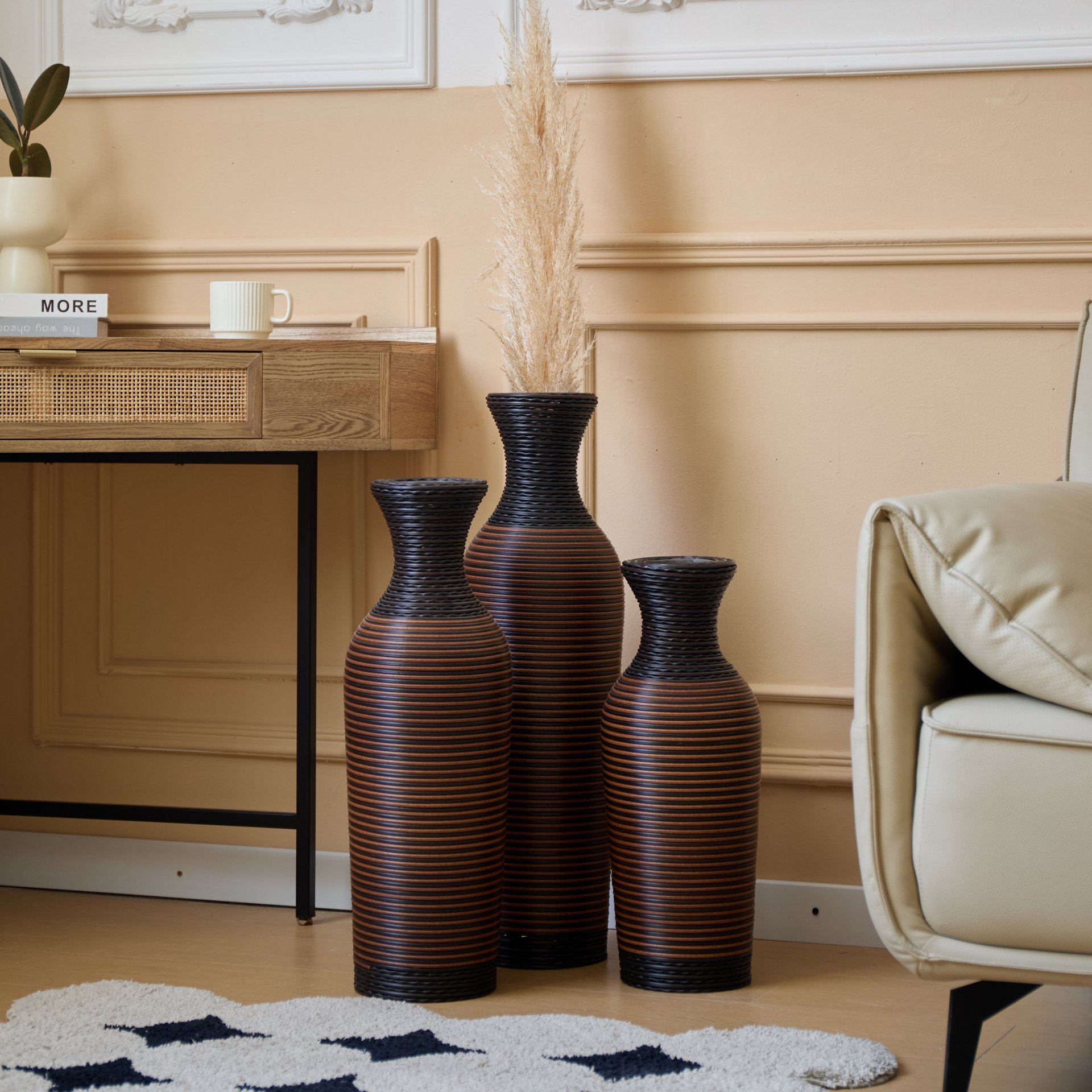 Desktop Vase, Classic And Neat Floor Vase, High Independent Flower Stand, Home Decoration Flower Stand (Set of 3) - Black / Brown - Image 4