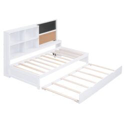 Twin Size Daybed With Storage Shelvesboard, Cork Board, USB Ports And Trundle - White