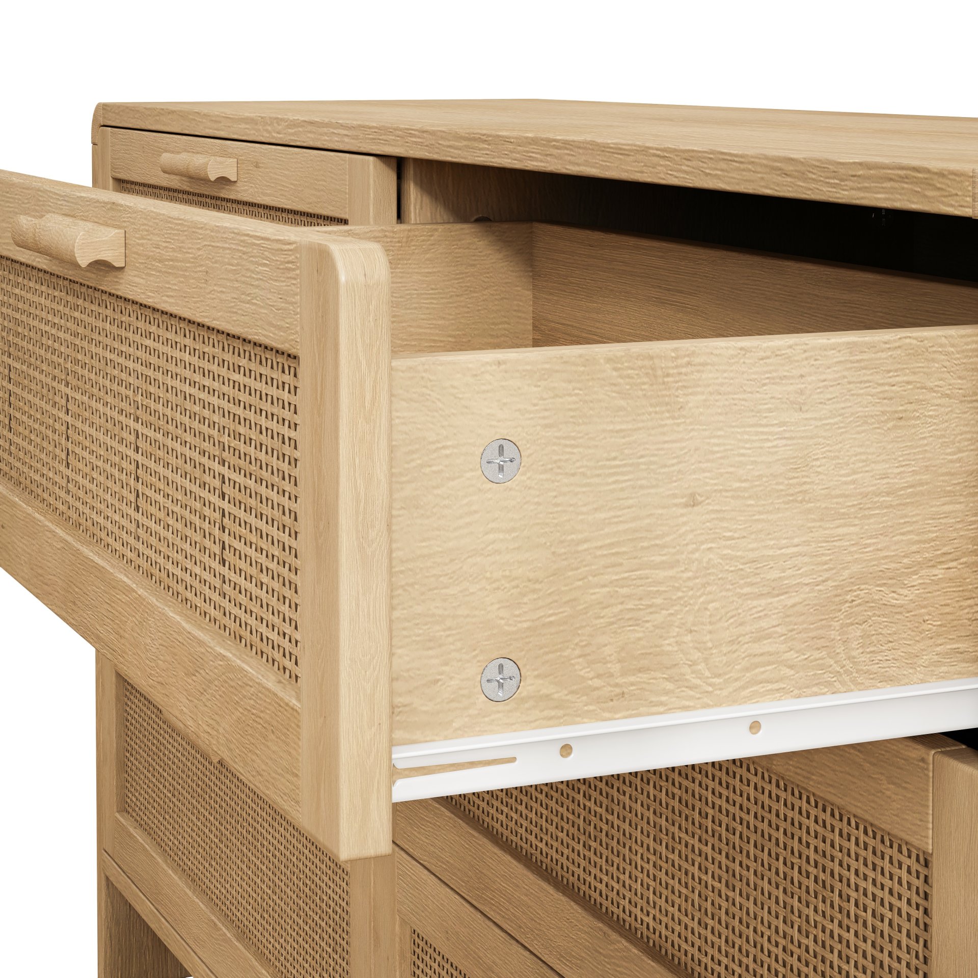 Arc Shaped Corner Rattan Cabinet With 6 Drawers - Natural - Image 8