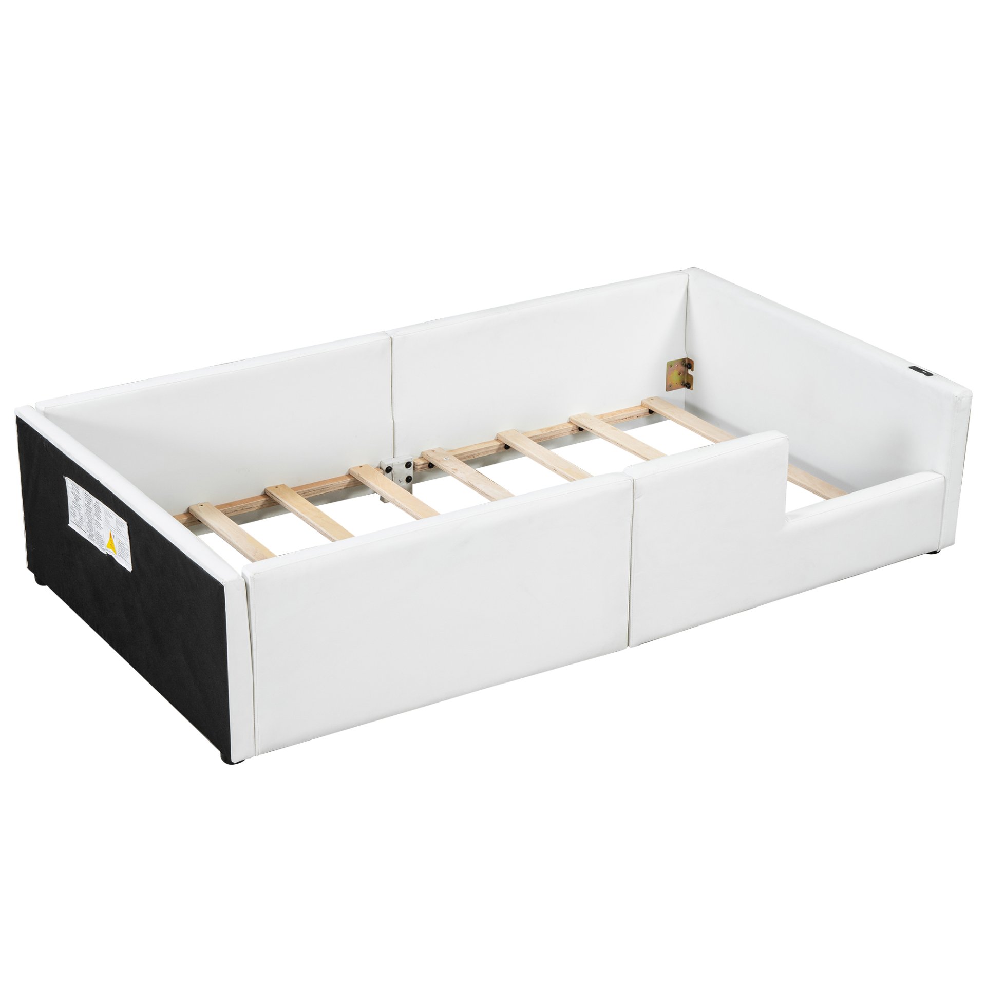 Twin Size Upholstered Platform Bed With Guardrail And Charging Station - White - Image 13