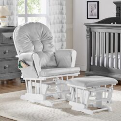 Mason - Glider And Ottoman White Wood - Gray Fabric