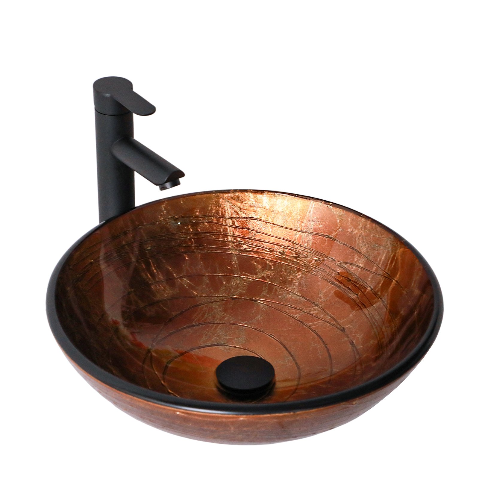 Vessel Bathroom Sink With Pop Up Drain, Round Bowl For Vanity Smooth - Brown - Image 8
