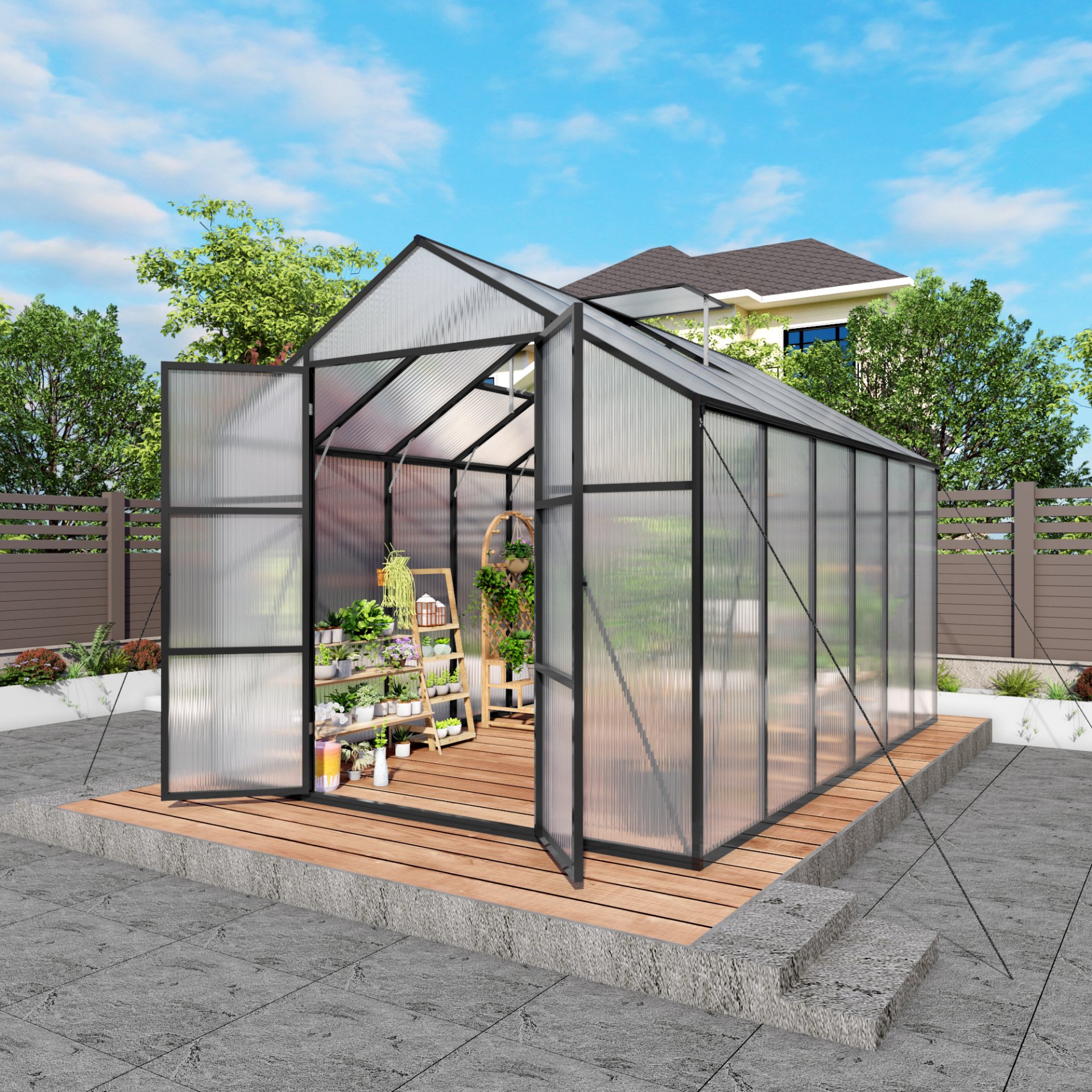 Greenhouse 8 X 12 Ft Polycarbonate Greenhouse With Raised Base And Anchor Frame In For Outdoor Backyard All Season Use - Black - Image 10
