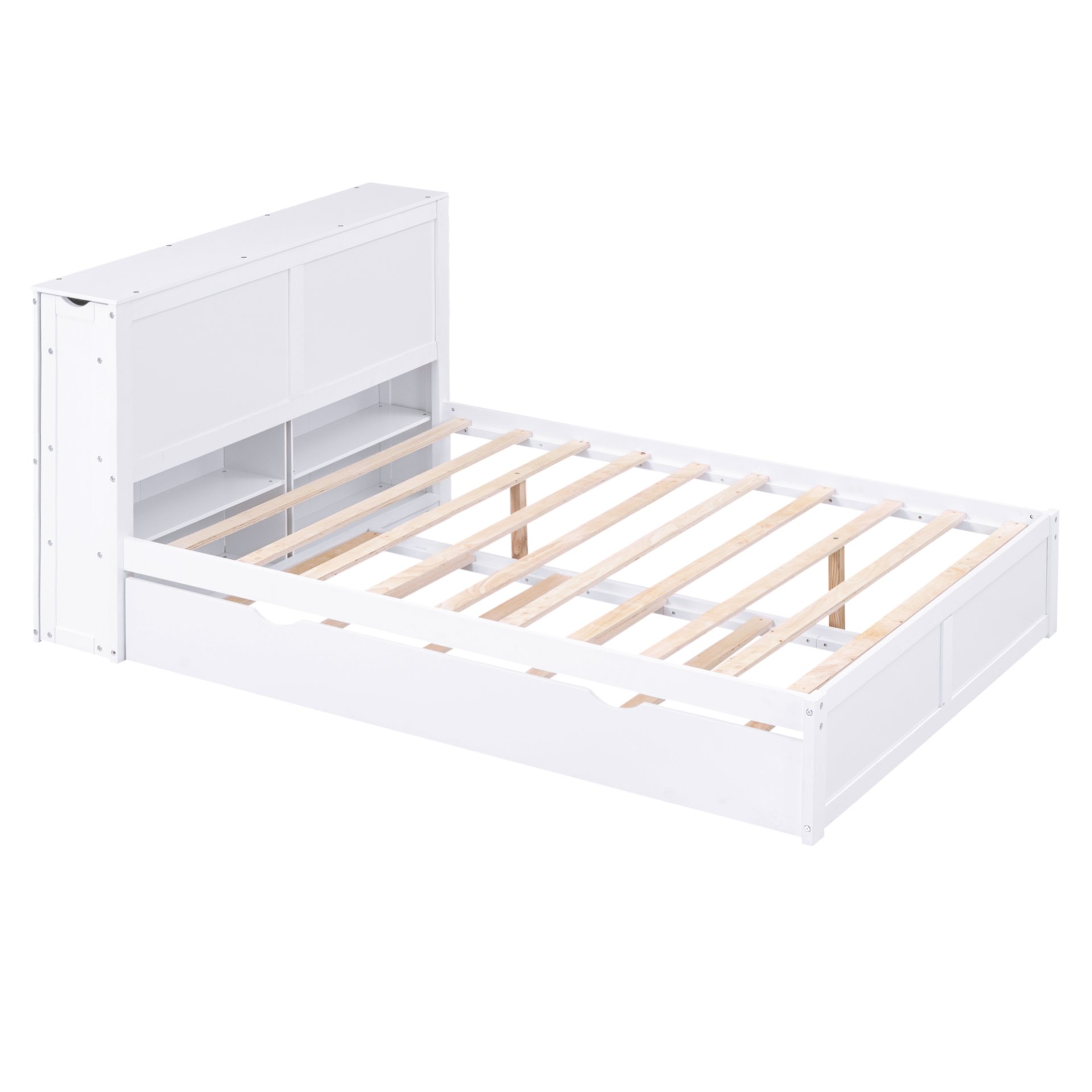 Full Size Storage Platform Bed With Pull Out Shelves And Twin Trundle - White - Image 8