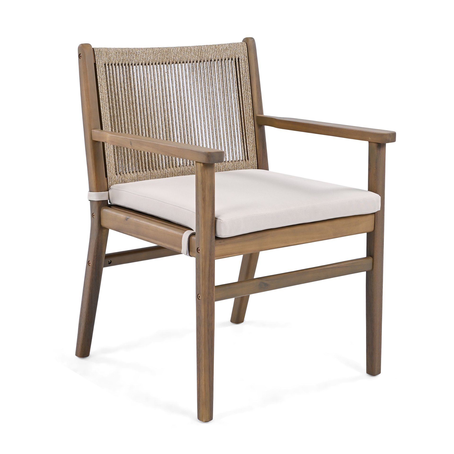 Outdoor Dining Chairs, Patio Armchair With Rope Design Back (Set of 2) - Light Brown - Image 9