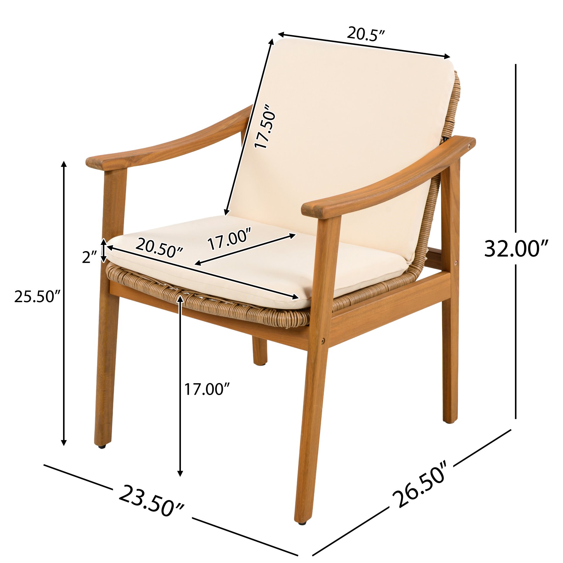 Outdoor Dining Chairs (Set of 2) - Teak / Beige - Image 3