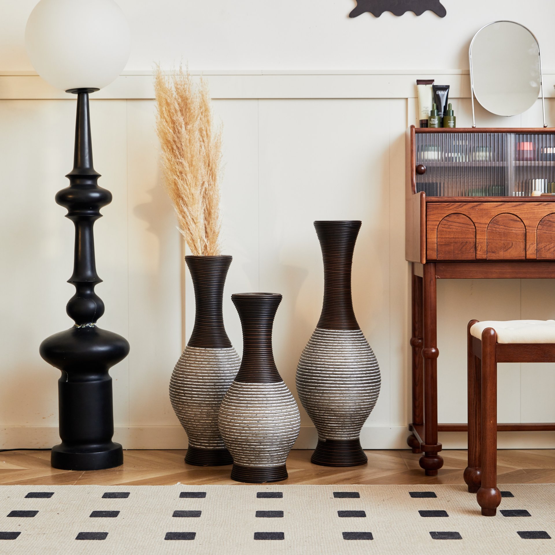 Desktop Vase, Classic And Neat Floor Vase, High Independent Flower Stand, Home Decoration Flower Stand (Set of 3) - Brown White - Image 4