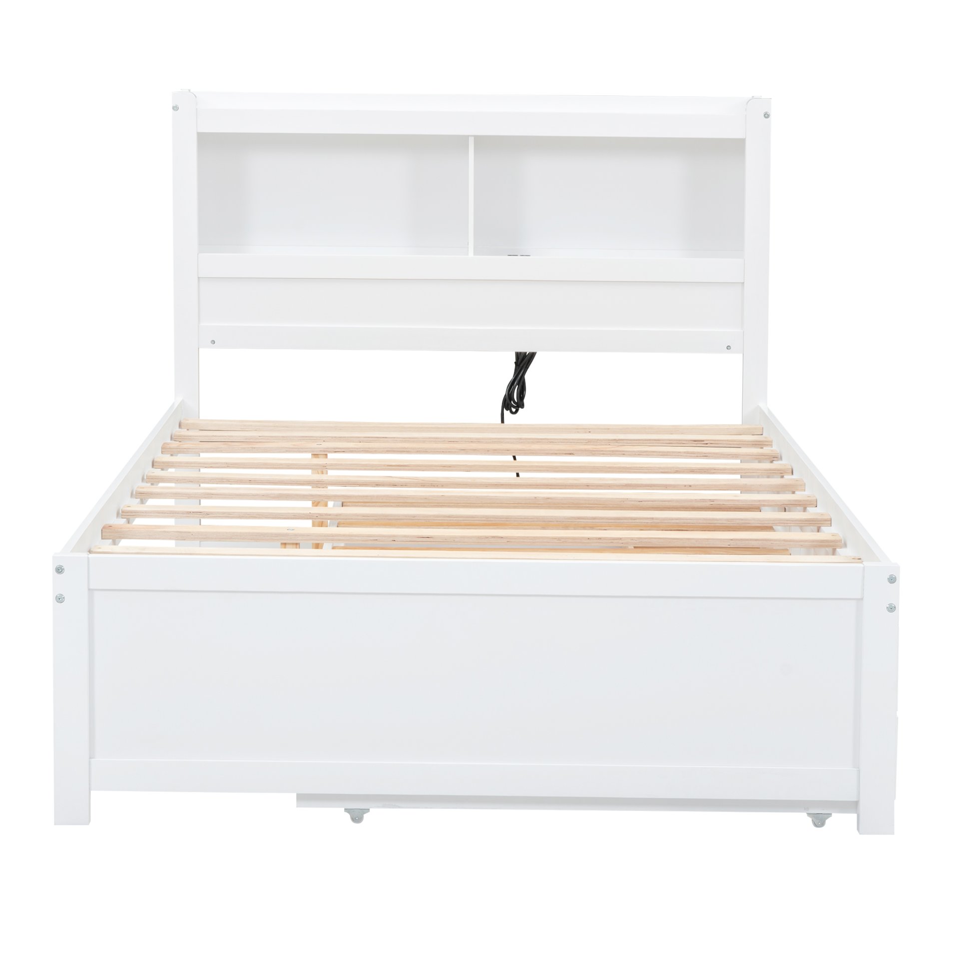 Full Size Platform Bed With Trundle, Drawers, USB Ports And Built In Shelves - White - Image 10