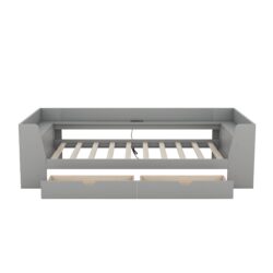 Twin Size Daybed With Shelves, Drawers And Built In Charging Station - Gray