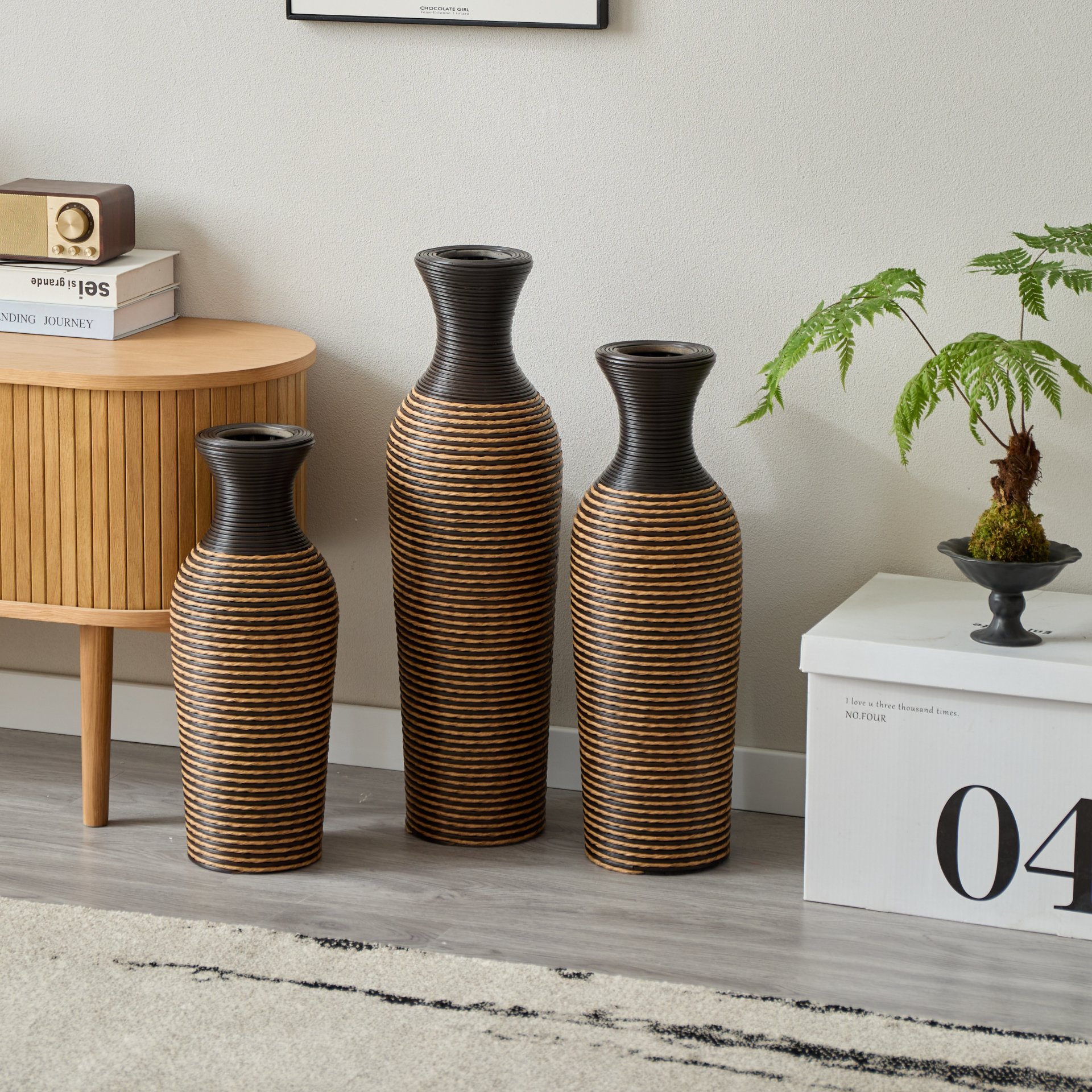 3 Piece Set Of Decorative Floor Vases, Classic And Neat Floor Vases With High Independent Flower Racks, Artificial Vine Vases, Home Decoration Flower Racks - Beige / Black - Image 17