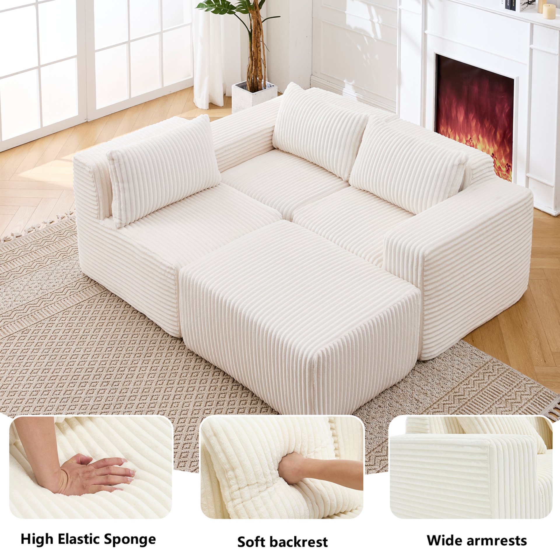 Modern Minimalist Modular Sectional Sofa, L - Shape Upholstered Cloud Couch - White - Image 5