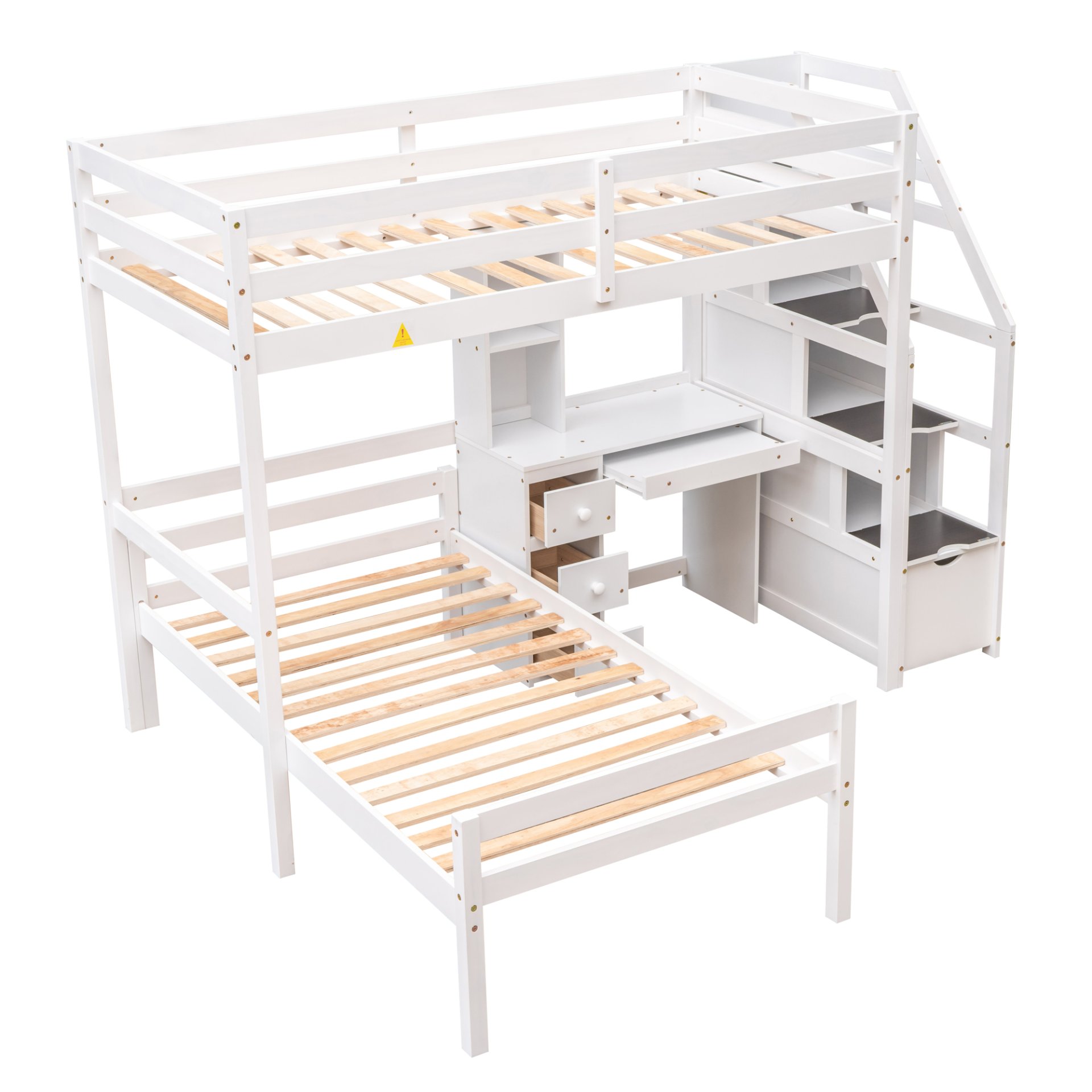 Twin Size Loft Bed With Stand Alone Bed, Storage Staircase, Desk, Shelves, And Drawers - White - Image 10