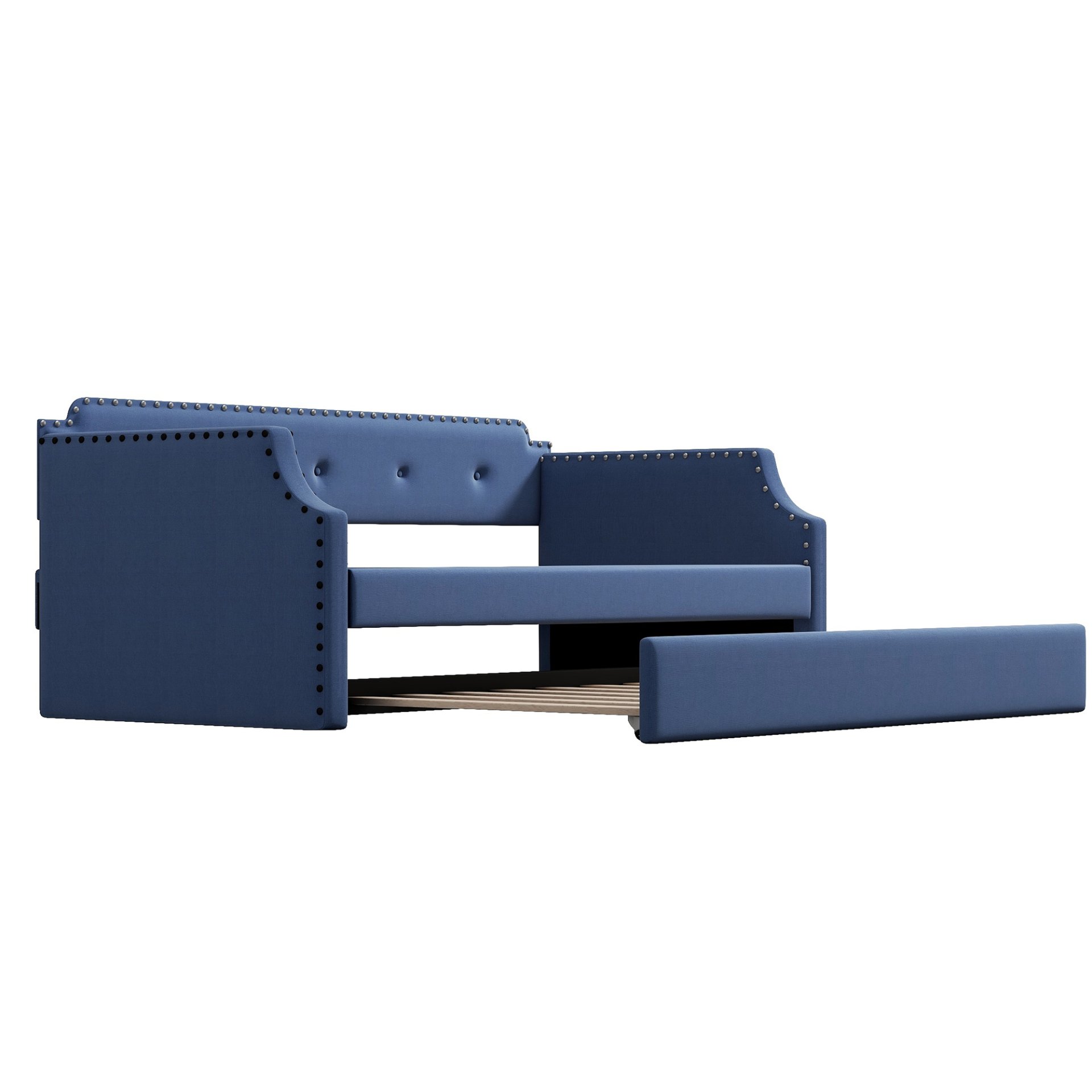 Upholstered Daybed With Trundle, Twin, Slat Support - Blue - Image 8
