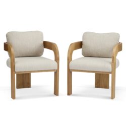 Dining Chairs With Pillow Back (Set of 2) - Beige / Natural