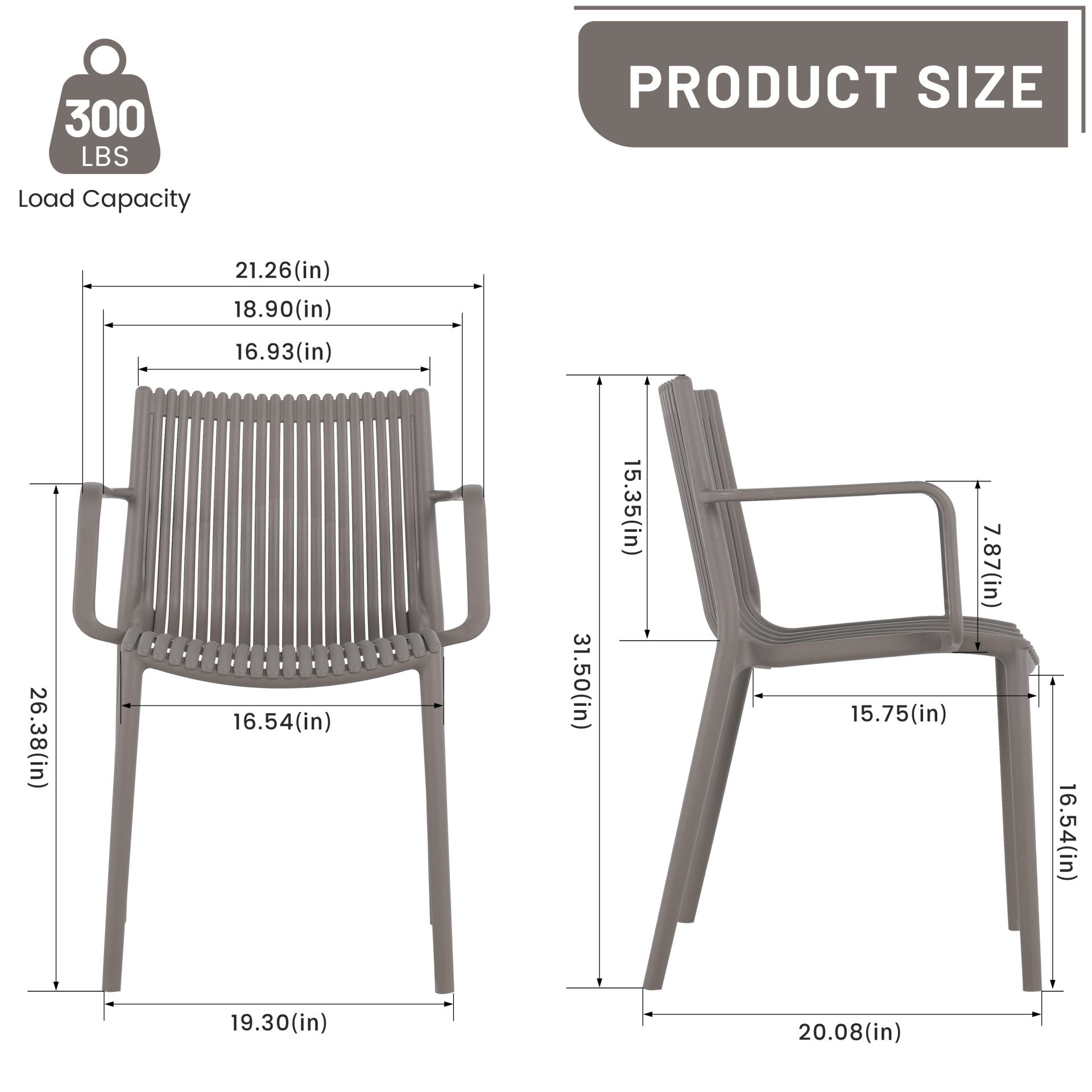 4 Piece Stackable Single Chairs With Vertical Stripe Design For All Weather - Warm Gray - Image 9