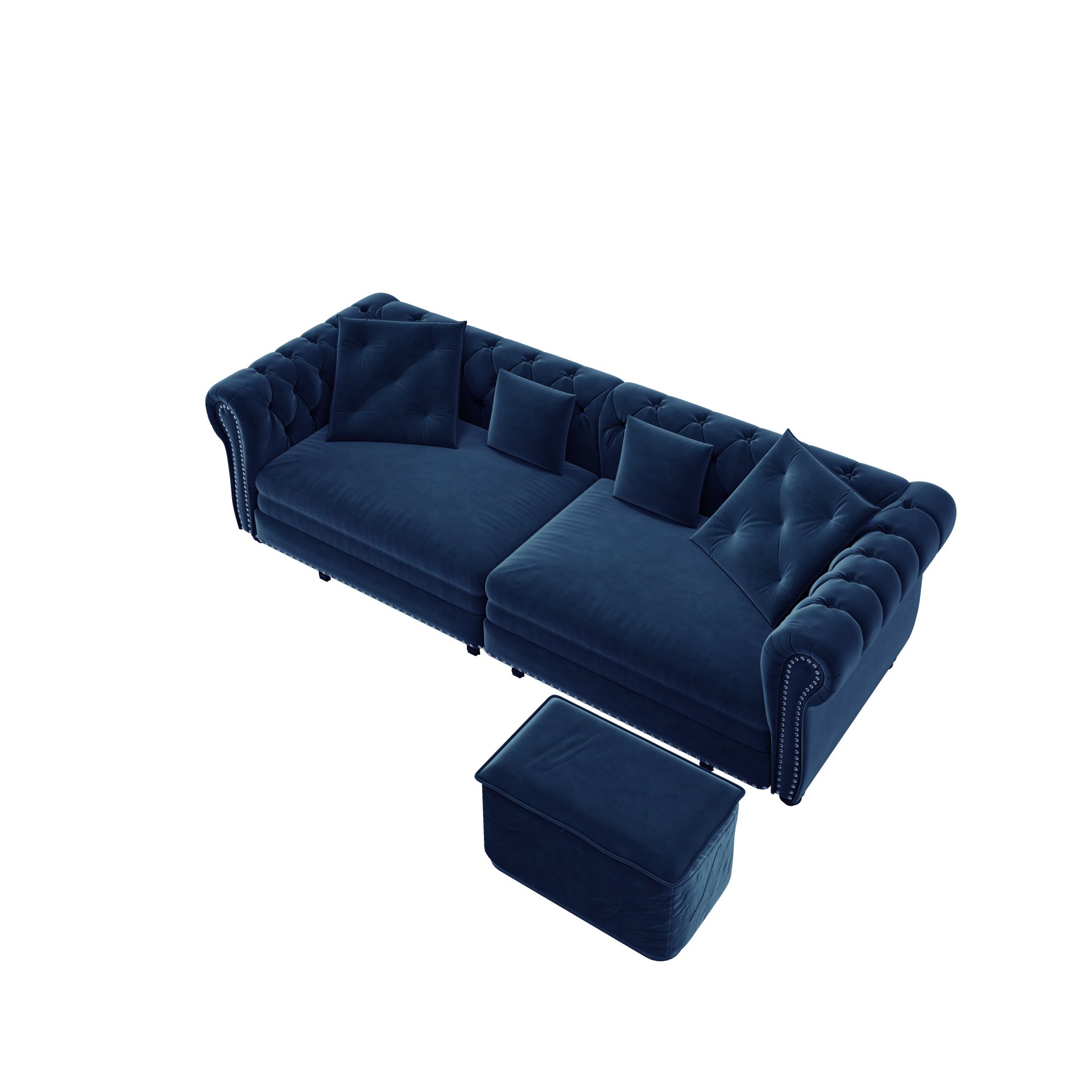 3 In 1 Pull Out Sofa Bed, Convertible Sleeper Sofa Bed, 3 Seater Sofa With Movable Ottoman - Blue - Image 15