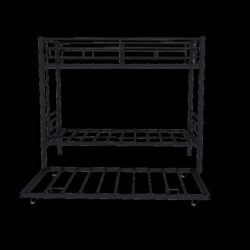 Twin Over Twin Bunk Bed With Noise Reduction, Safety Guardrail, No Box Spring Needed - Black