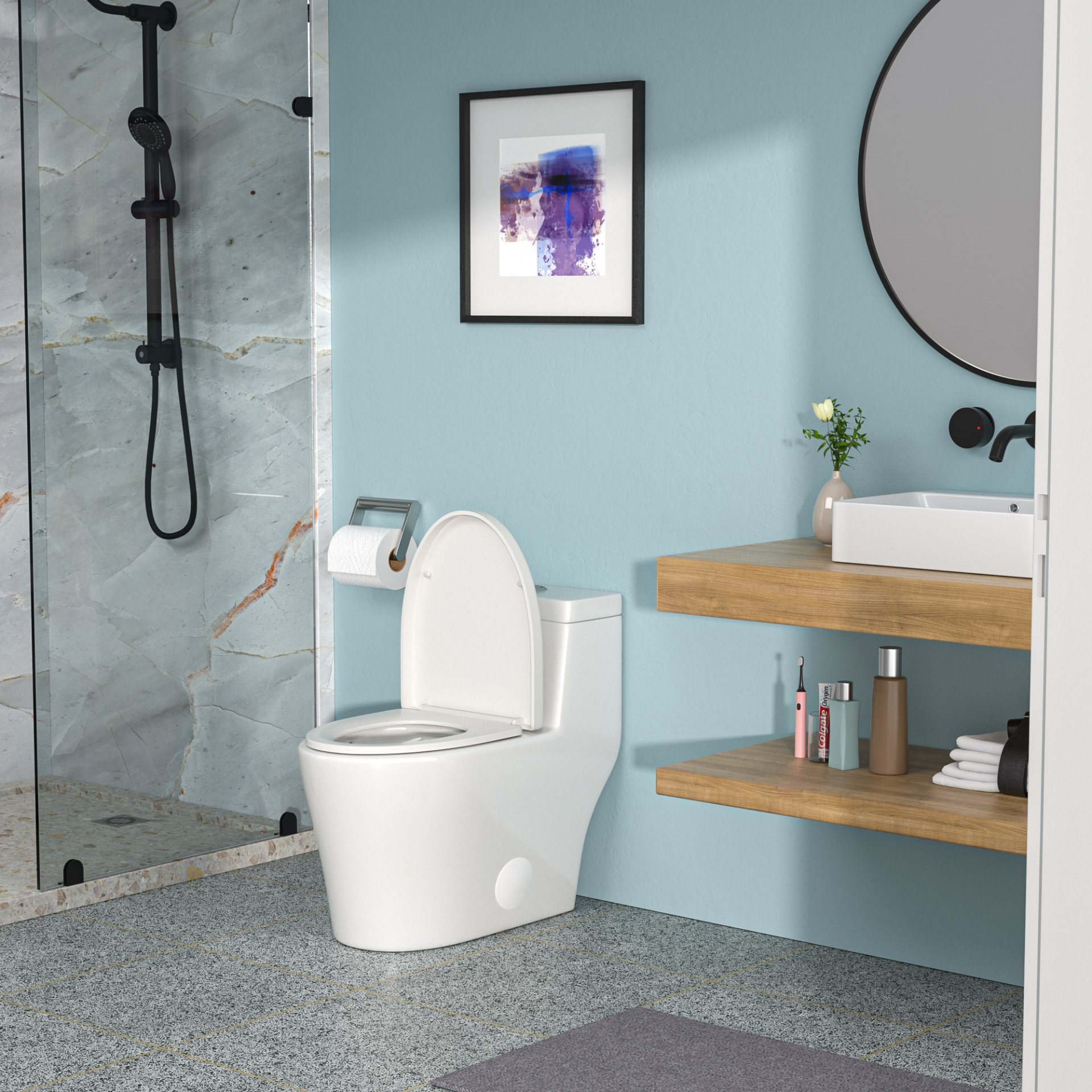 1 Piece Toilet, Dual Flush, Soft Closing Seat - White - Image 4