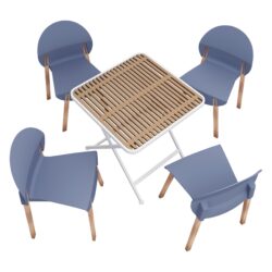 4 Piece Set Of Single Chairs With A Folding Square Table - Gray Blue / Khaki / White