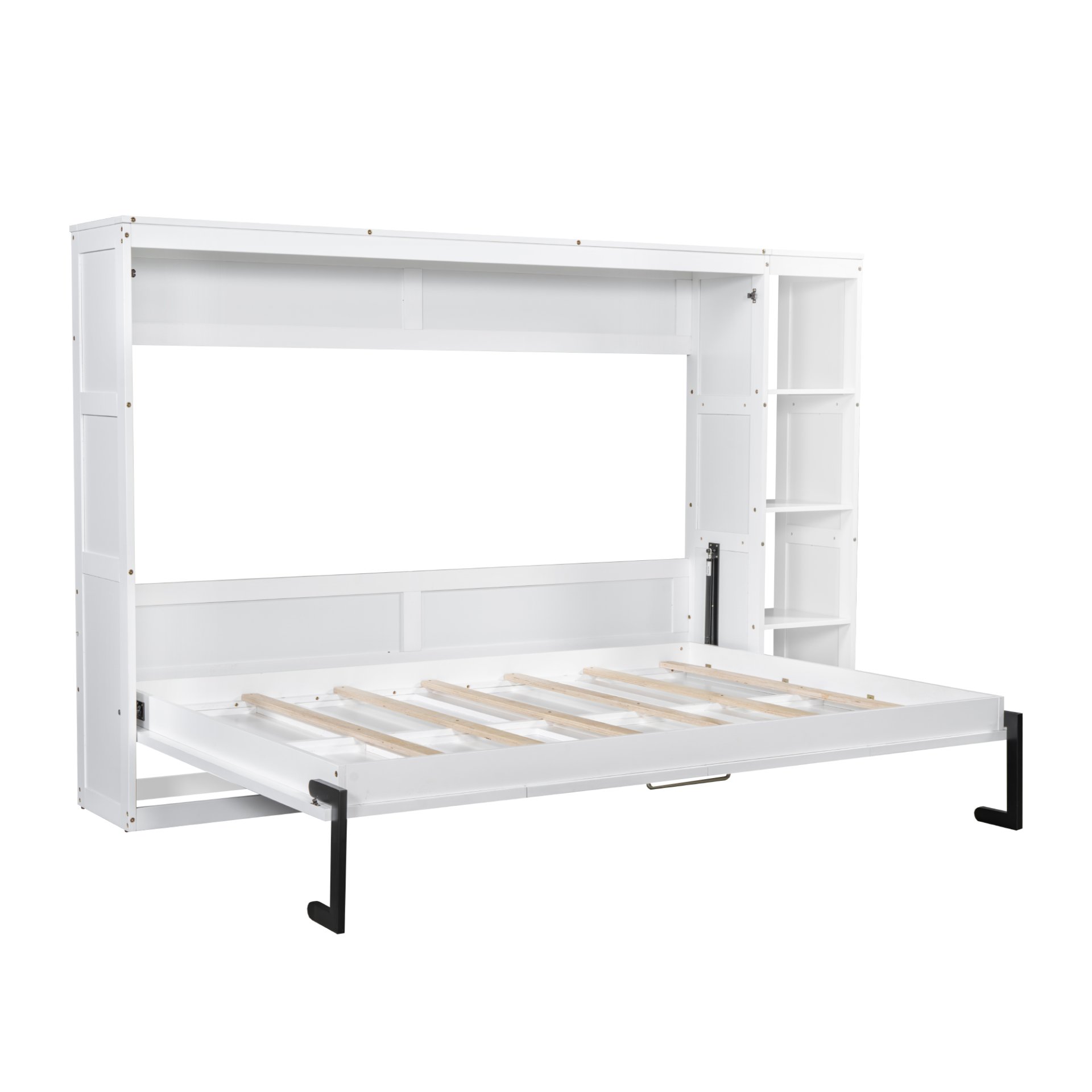 Full Size Murphy Bed With Bookshelf And Storage - White - Image 11