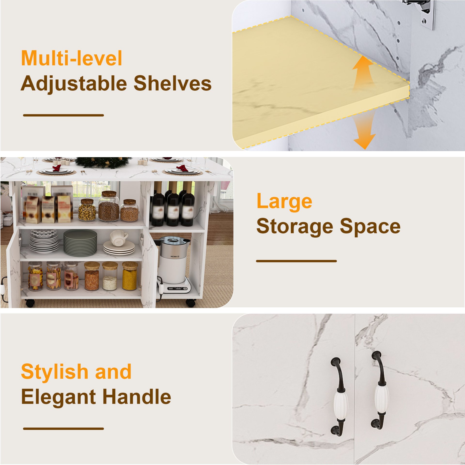 Multifunctional Folding Table With Storage Shelves And Wheels, Compact Desk For Kitchen - White - Image 13