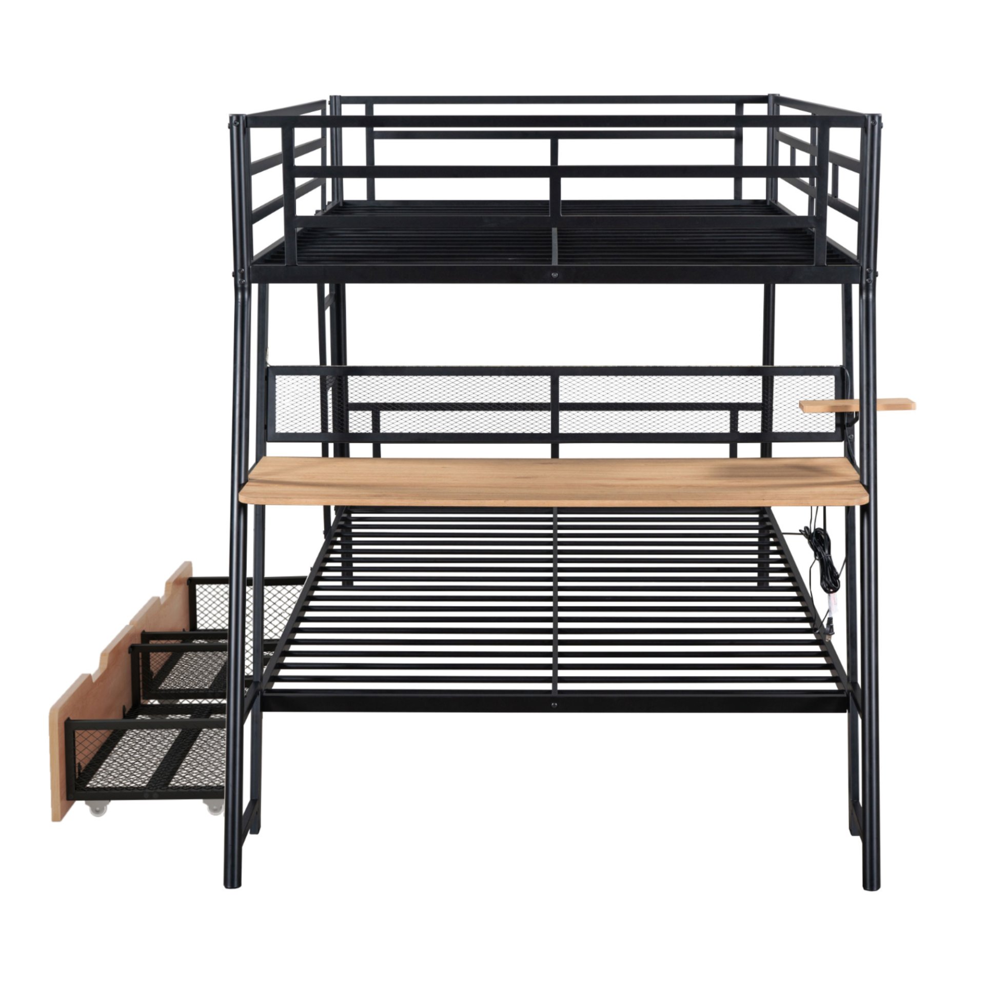 Full Size Bunk Bed With Built In Desk, Light, And 2 Drawers - Black - Image 13