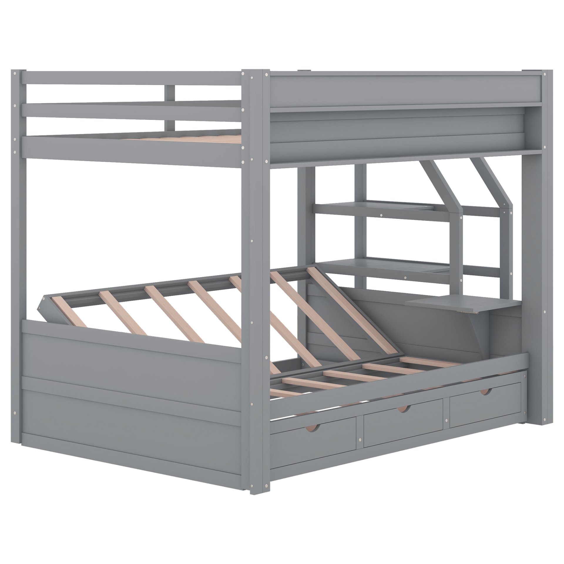 Wood Full Size Convertible Bunk Bed With Storage Staircase, Bedside Table, And 3 Drawers - Gray - Image 18