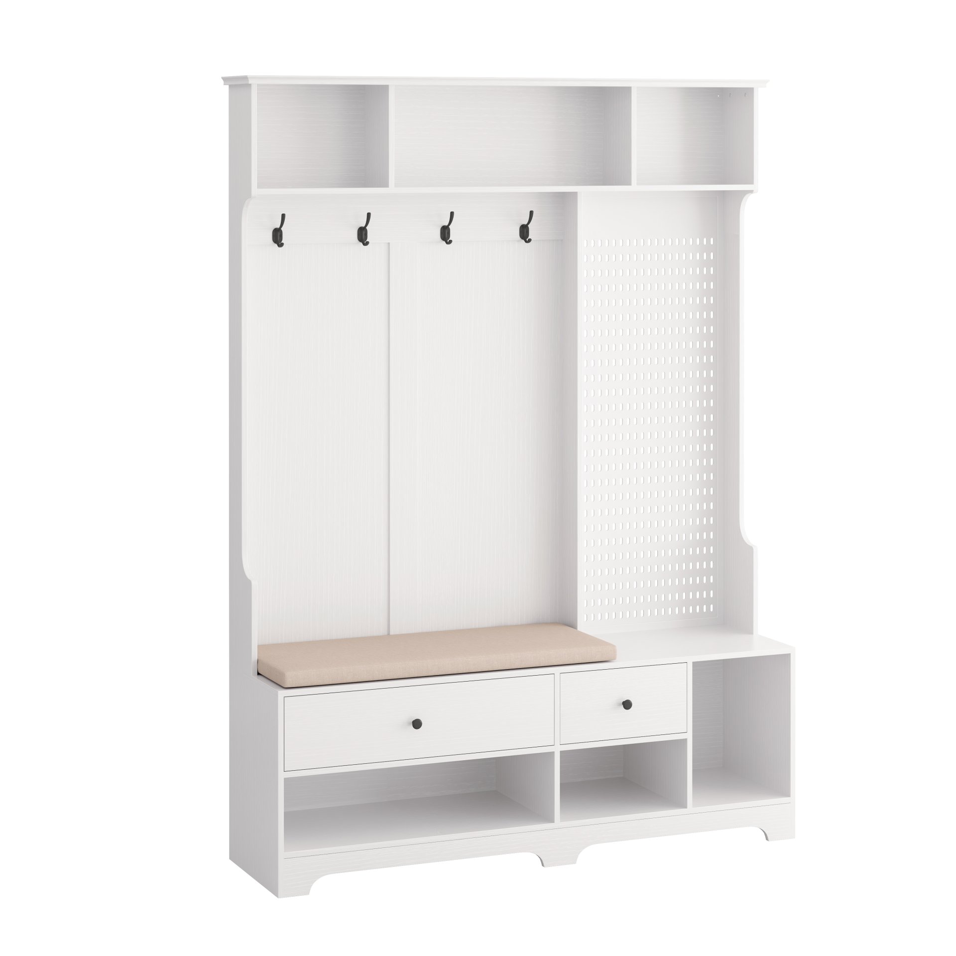 Hallway Hall Tree With Removable Cushion Bench, Coat Rack, Storage Shelves - White - Image 11
