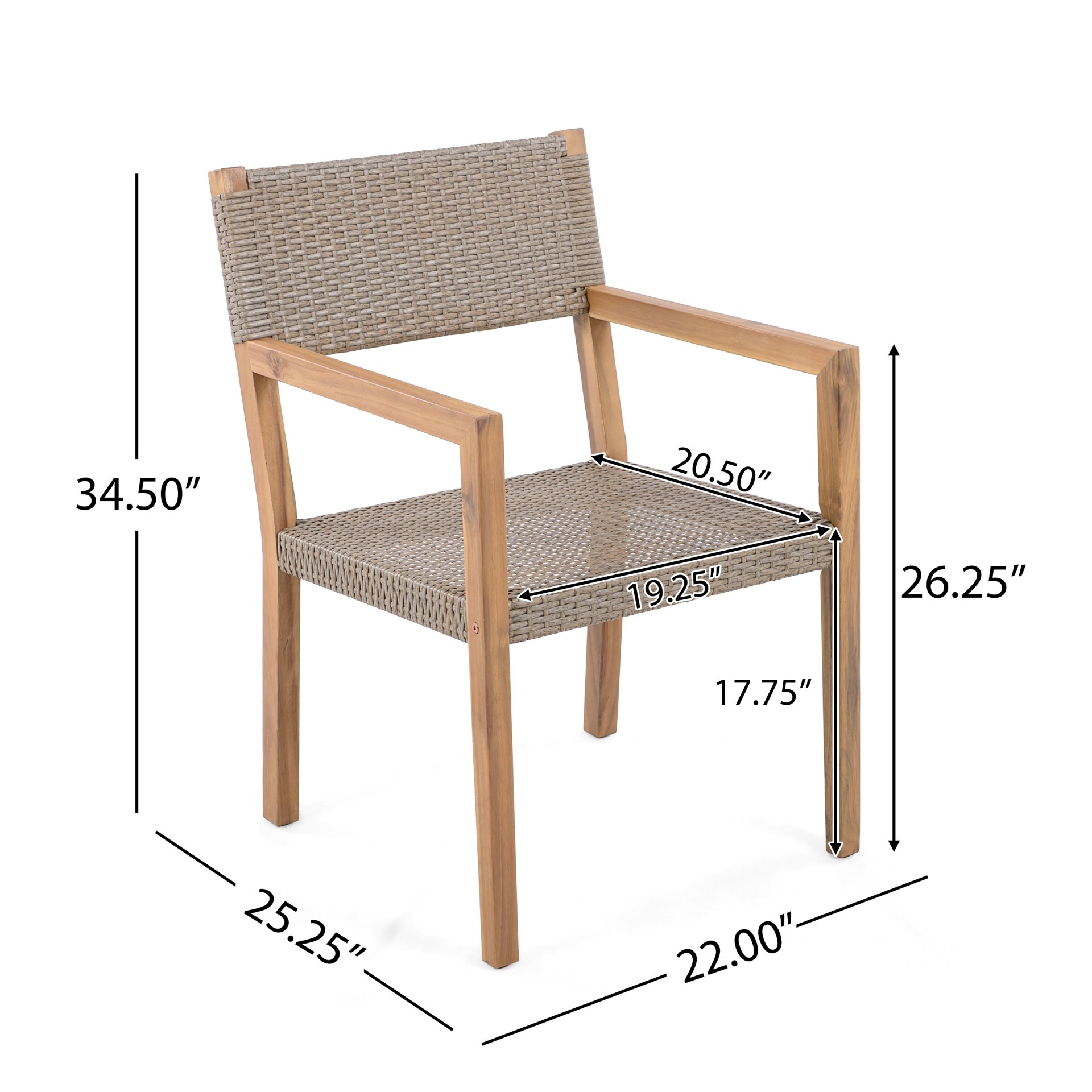 Outdoor Dining Chairs For Patios, Gardens (Set of 2) - Light Brown Multi / Light Teak - Image 3