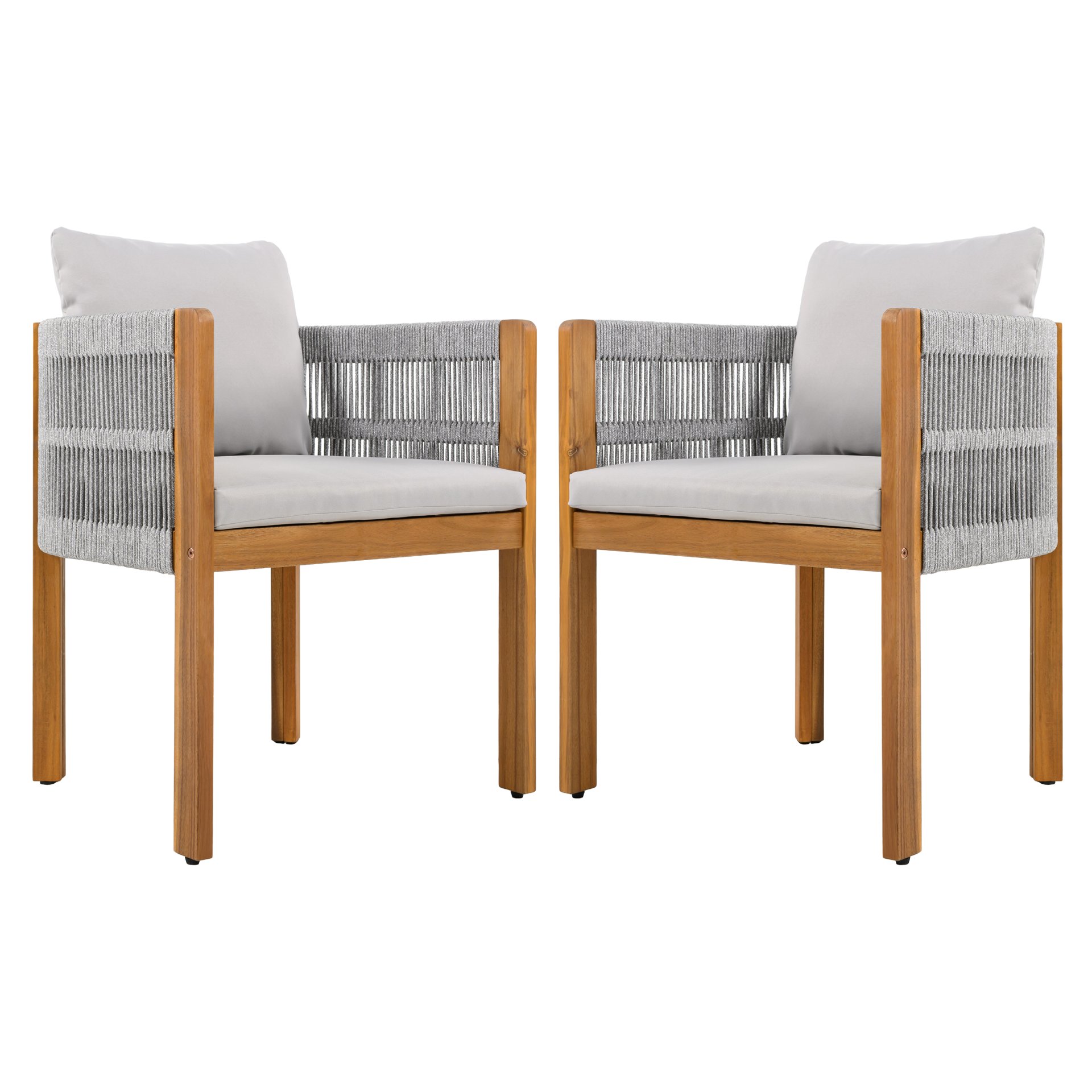 Outdoor Dining Chairs With Rope Handles (Set of 2) - Gray / Teak - Image 5