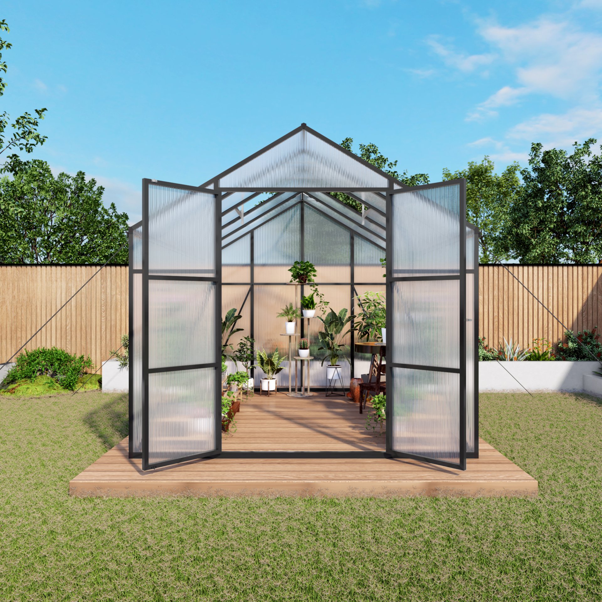 Frame Greenhouse 8 X 10 Ft Polycarbonate Heavy Duty Walk In Garden Greenhouse For Backyard In All Seasons - Black - Image 8