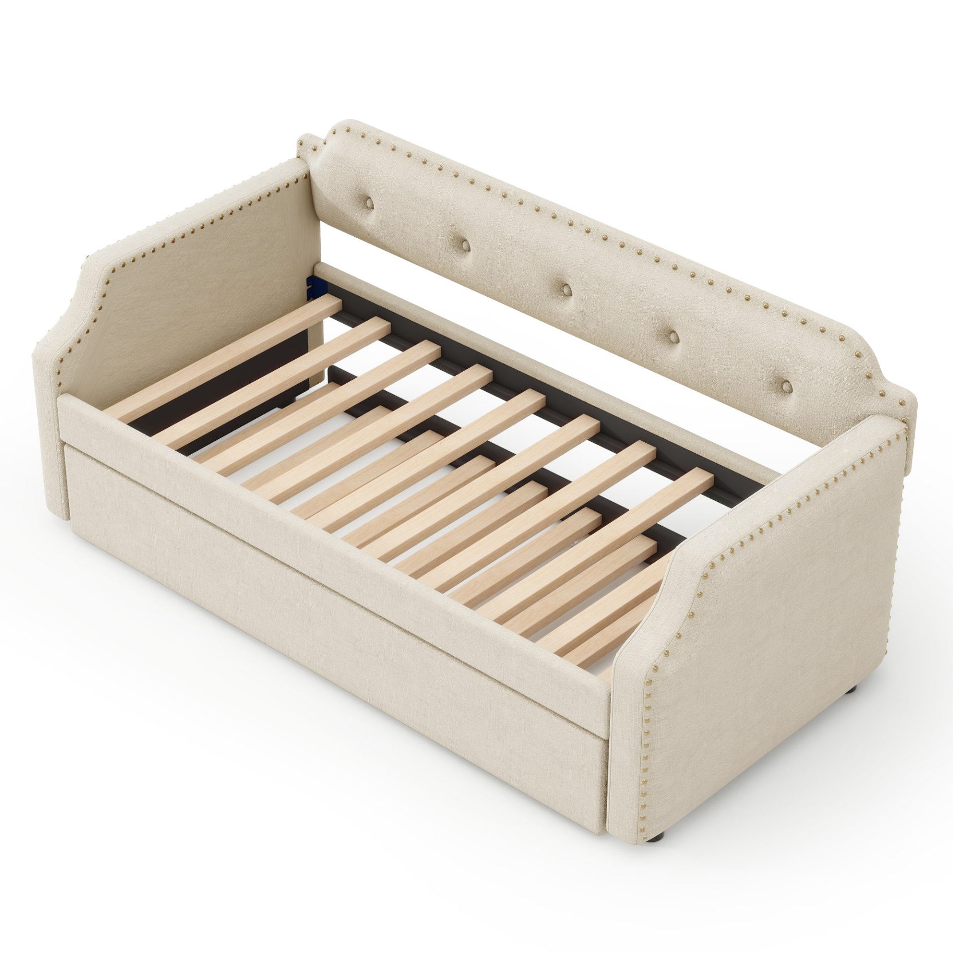 Upholstered Daybed With Trundle, Twin, Slat Support - Beige - Image 6
