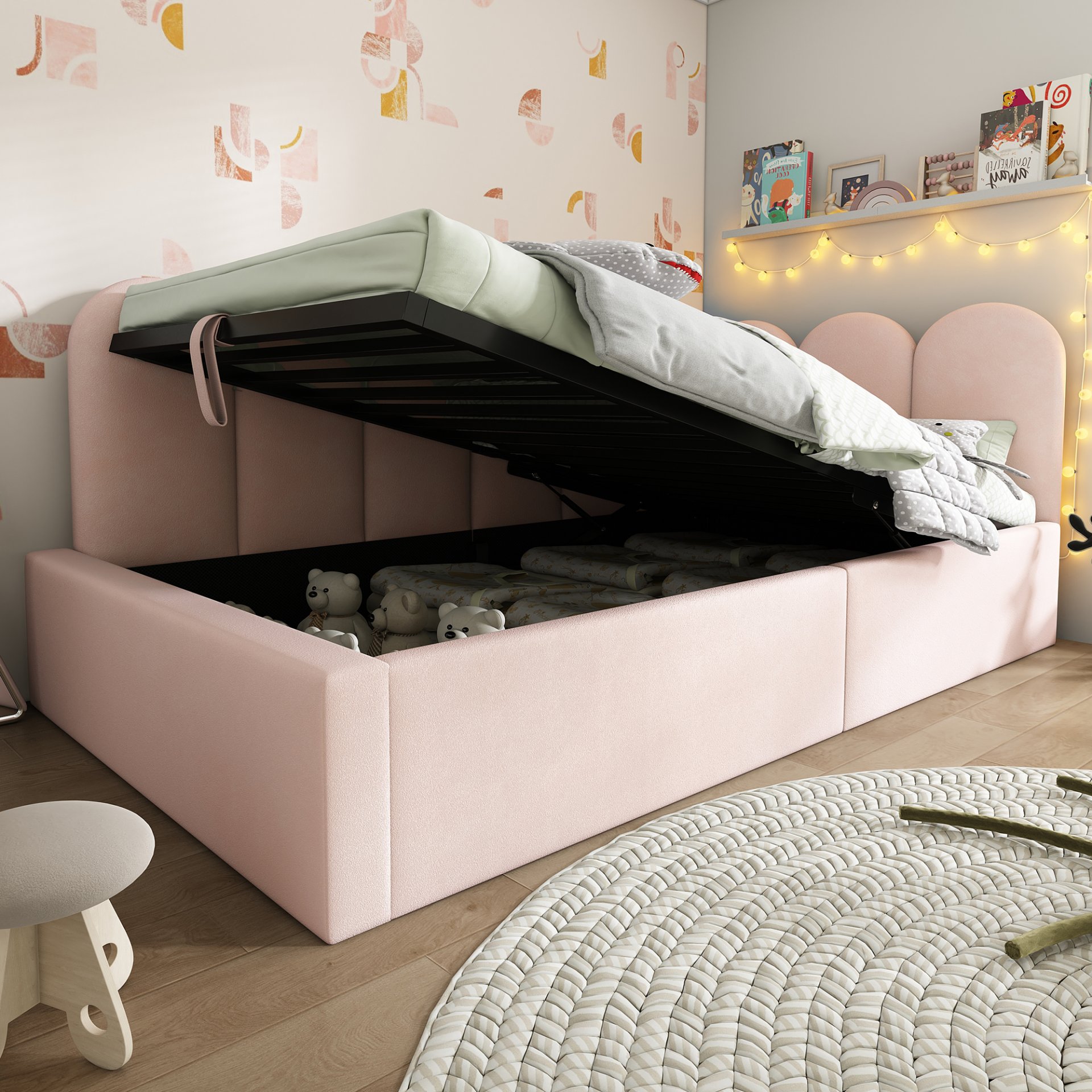 Twin Size Sofa Bed Frame With Slatted Base Daybed With Hydraulic Storage - Pink - Image 13