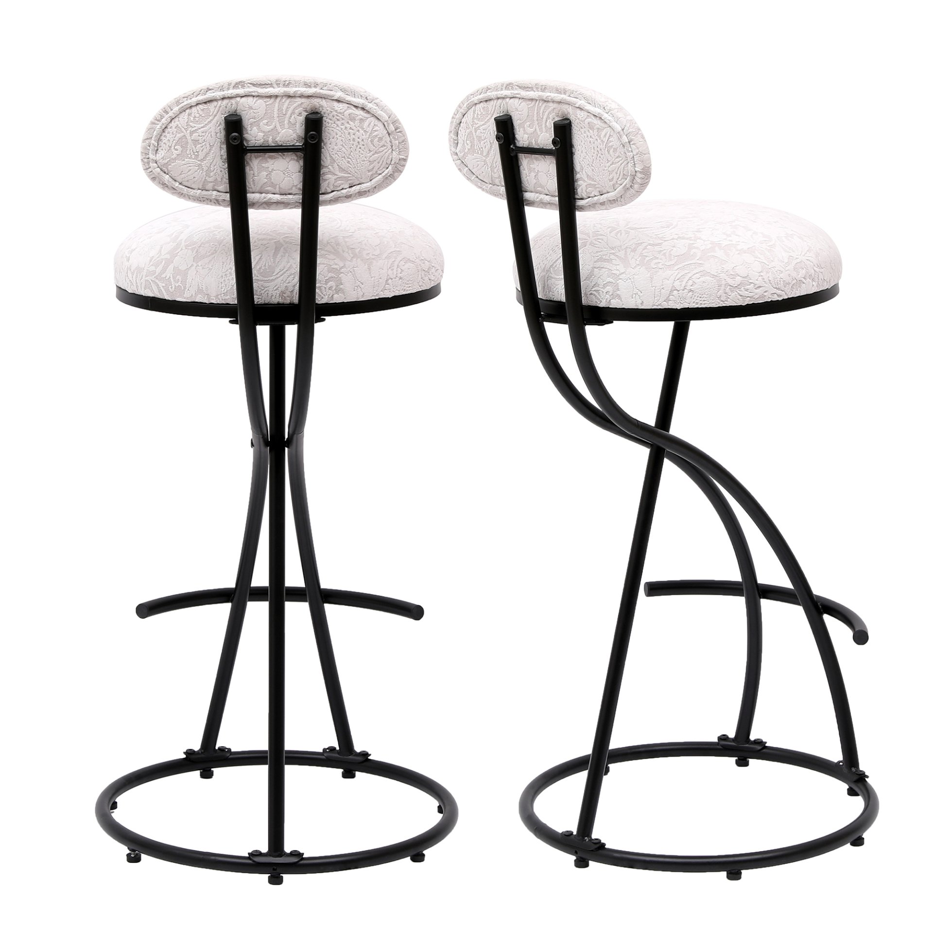 Round Print Bar Stools (Set of 2) Metal Upholstered Chairs For Kitchen Island & Dining Rooms - Black & White Print - Image 17